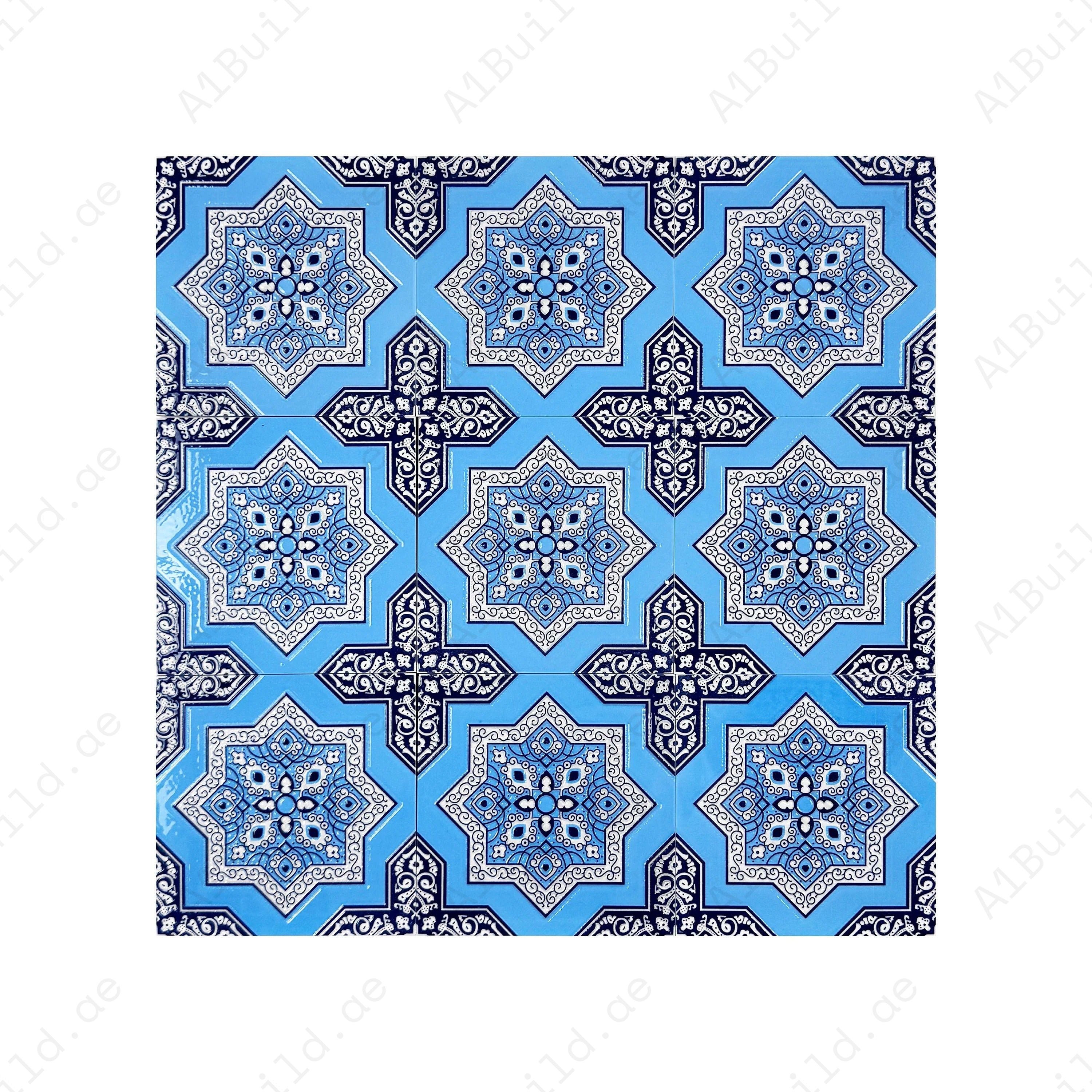 Enhance walls and floors with Royal Souk Moroccan Glossy Ceramic Tile Pattern 204. Elegant 200x200mm design for kitchens, bathrooms, and modern interiors.