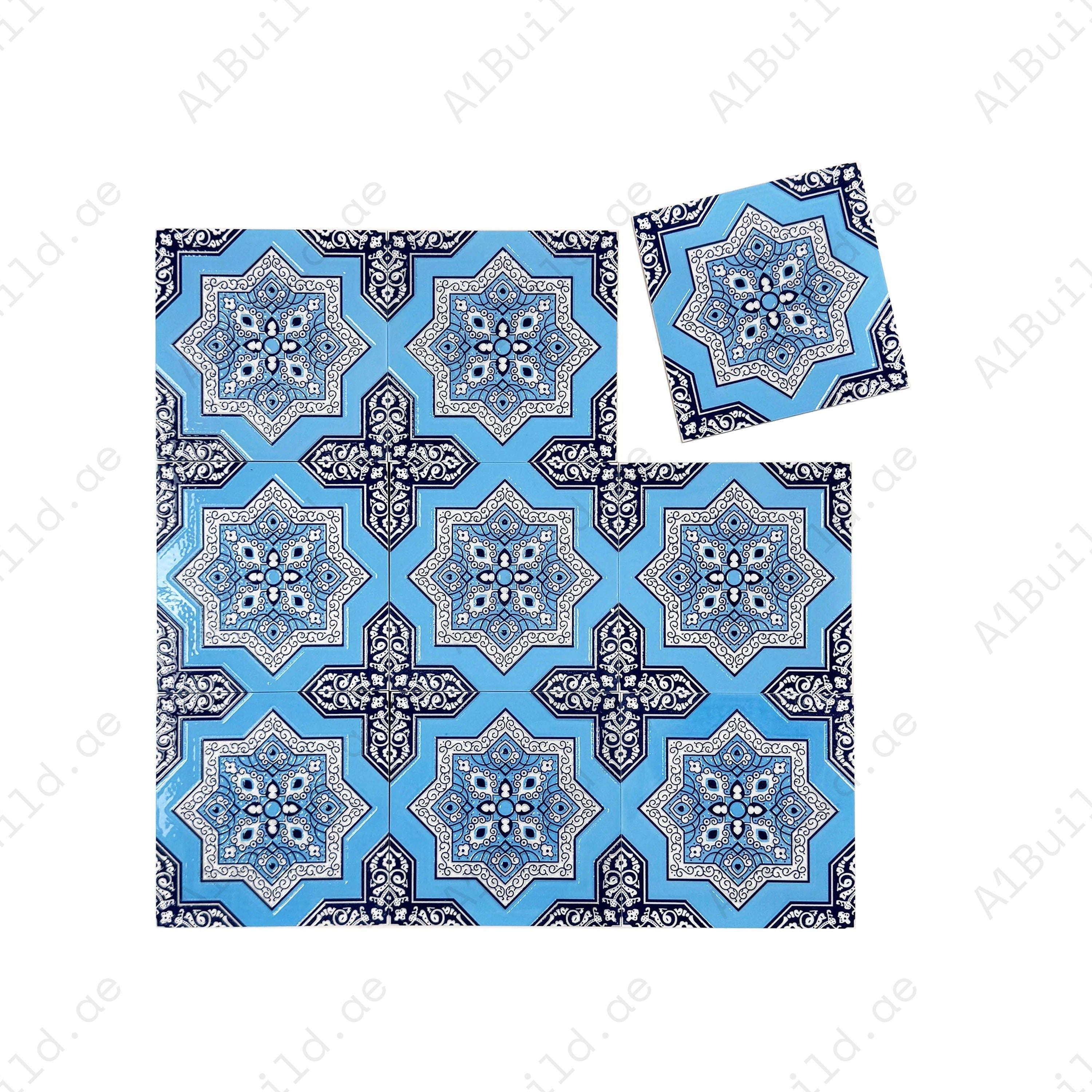 Enhance walls and floors with Royal Souk Moroccan Glossy Ceramic Tile Pattern 204. Elegant 200x200mm design for kitchens, bathrooms, and modern interiors.