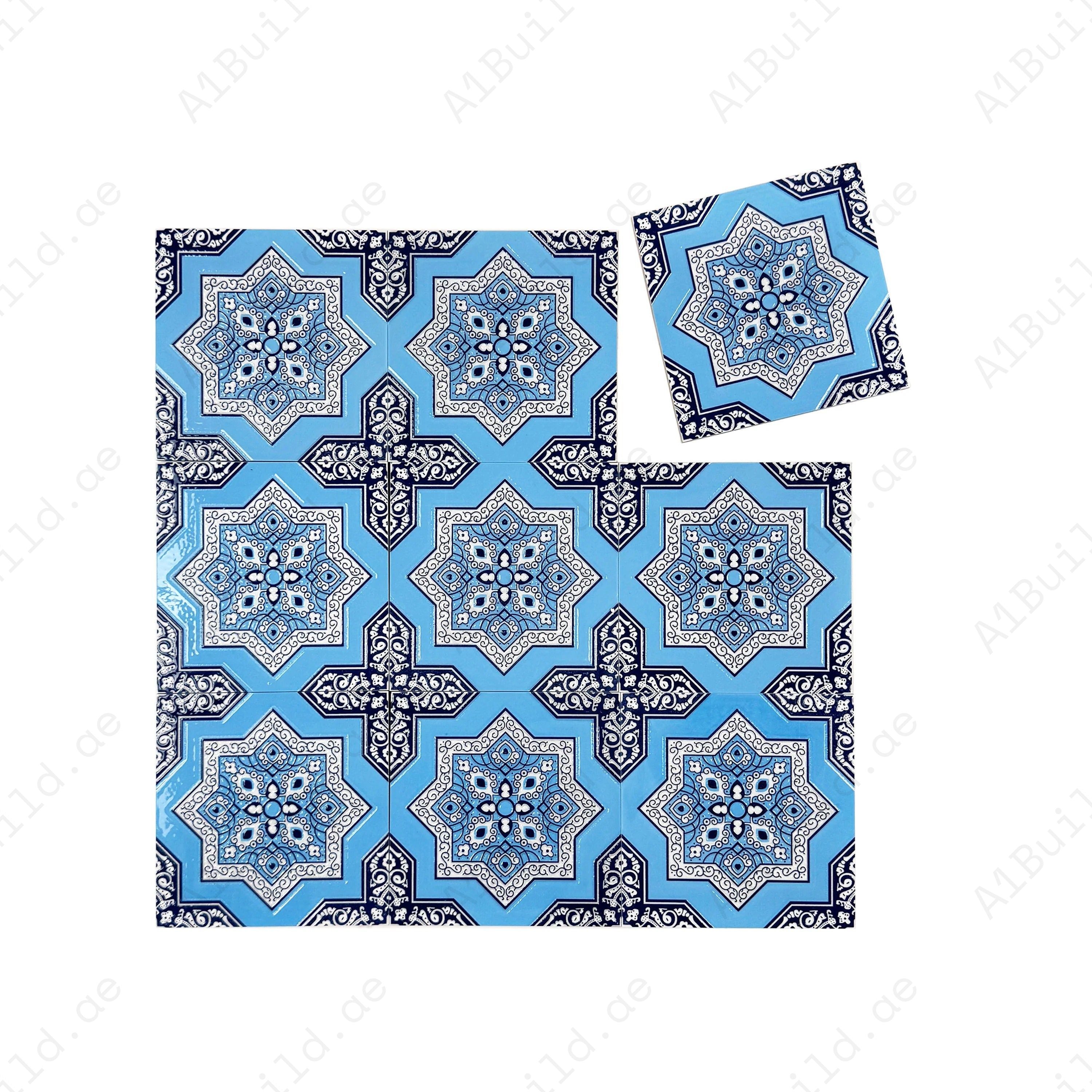 Enhance walls and floors with Royal Souk Moroccan Glossy Ceramic Tile Pattern 204. Elegant 200x200mm design for kitchens, bathrooms, and modern interiors.