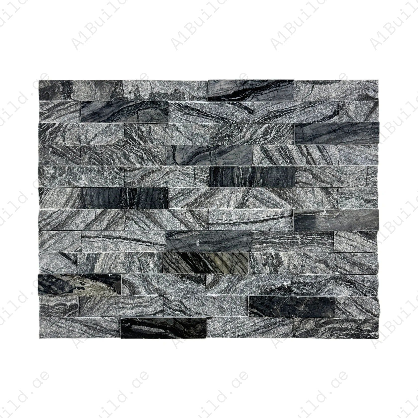 Enhance walls with Antique Wood Vein Lava & Charcoal Grey marble cladding. Polished & split slate finish, durable, stylish & perfect for interiors & facades.