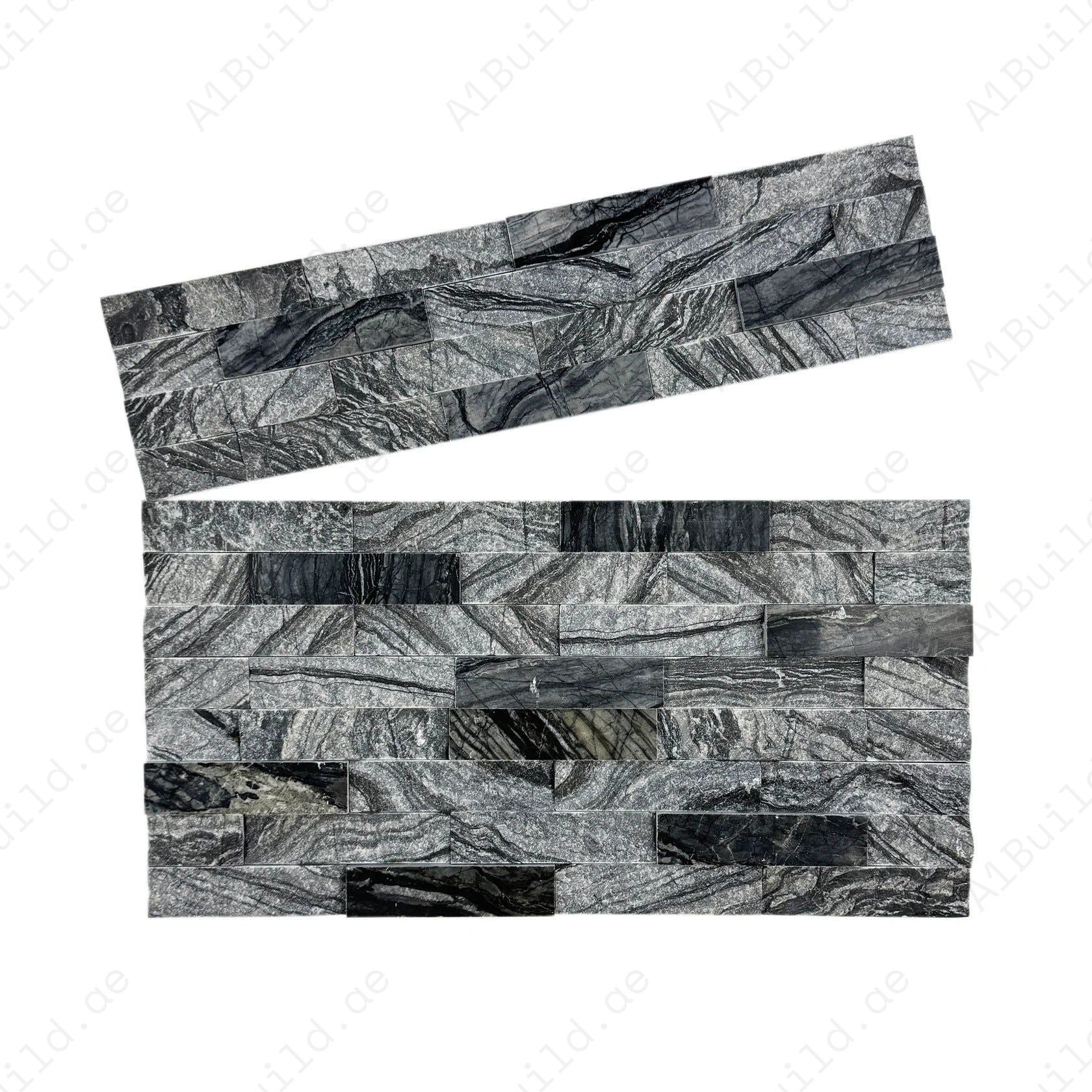 Enhance walls with Antique Wood Vein Lava & Charcoal Grey marble cladding. Polished & split slate finish, durable, stylish & perfect for interiors & facades.