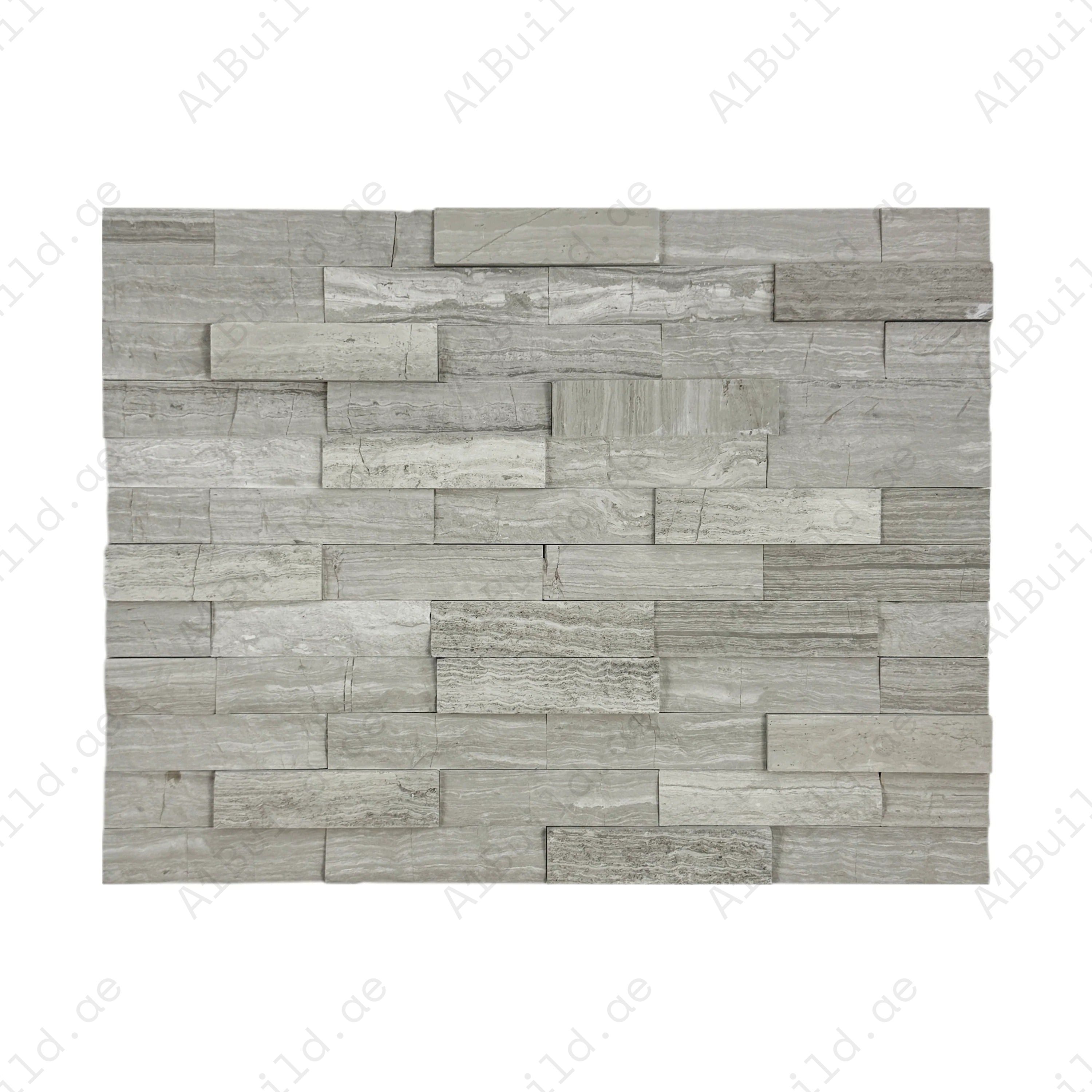 Enhance walls with Luxe Aura White & Light Grey Wood marble wall cladding, polished & split slate stone, perfect for interiors, facades, and lasting architectural décor.
