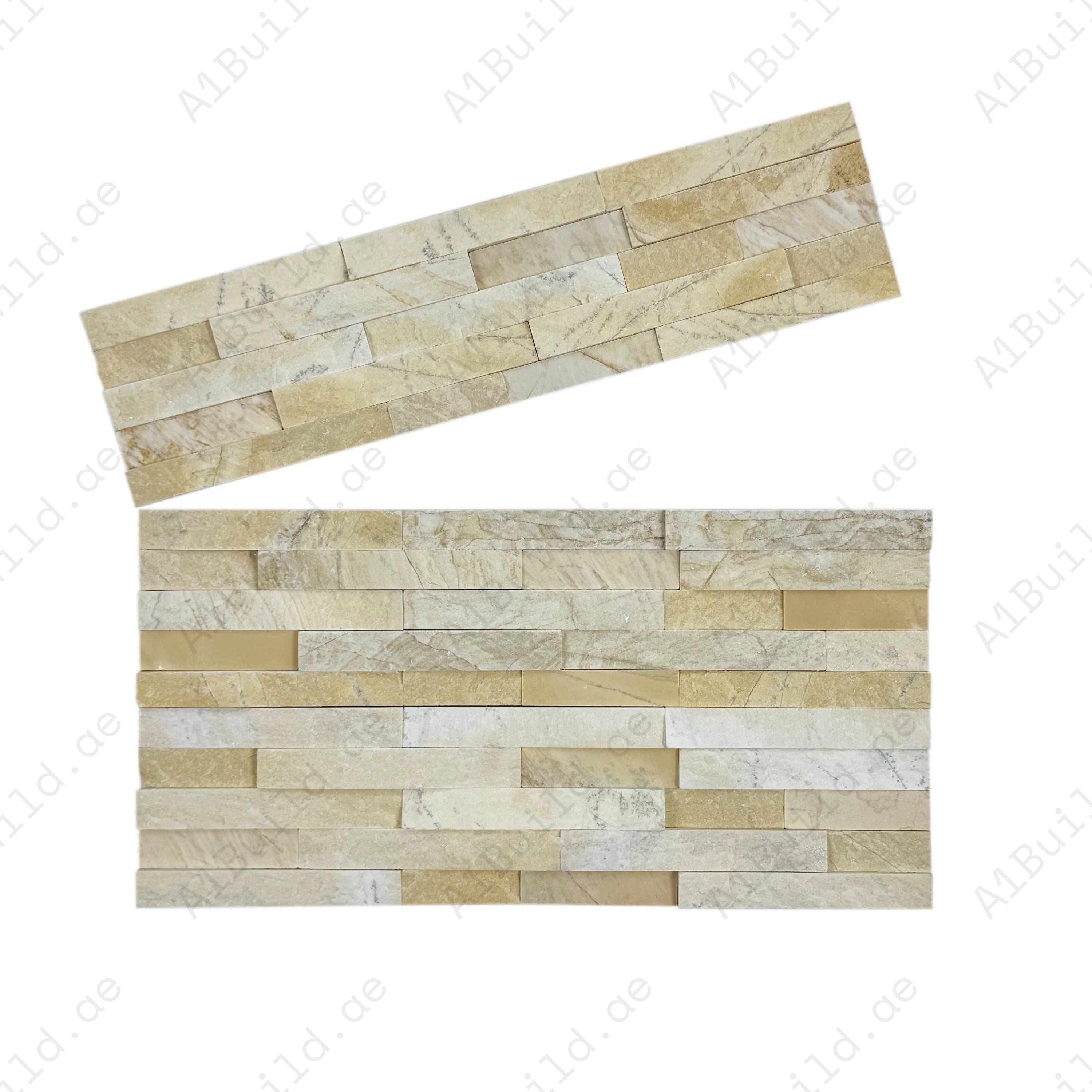 Enhance walls with Luxe Aura Yellow Marble wall cladding. Polish & split finish, 150x600mm, 8pcs/box, durable slate stone for indoor & outdoor spaces.