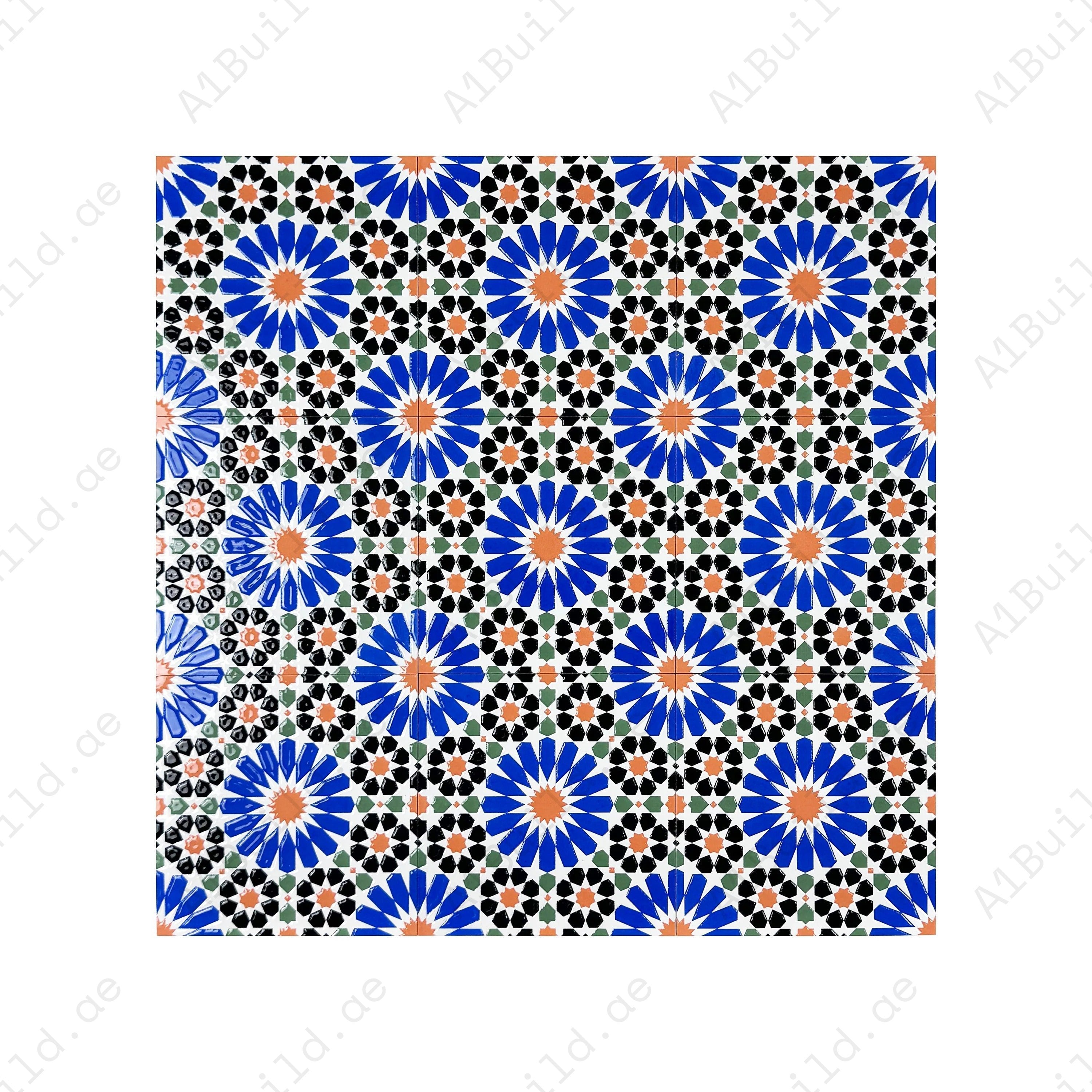 Enhance your interiors with Royal Souk Moroccan Glossy Ceramic Tiles. Durable, stylish 200x200mm design ideal for walls, floors, kitchens & bathrooms.