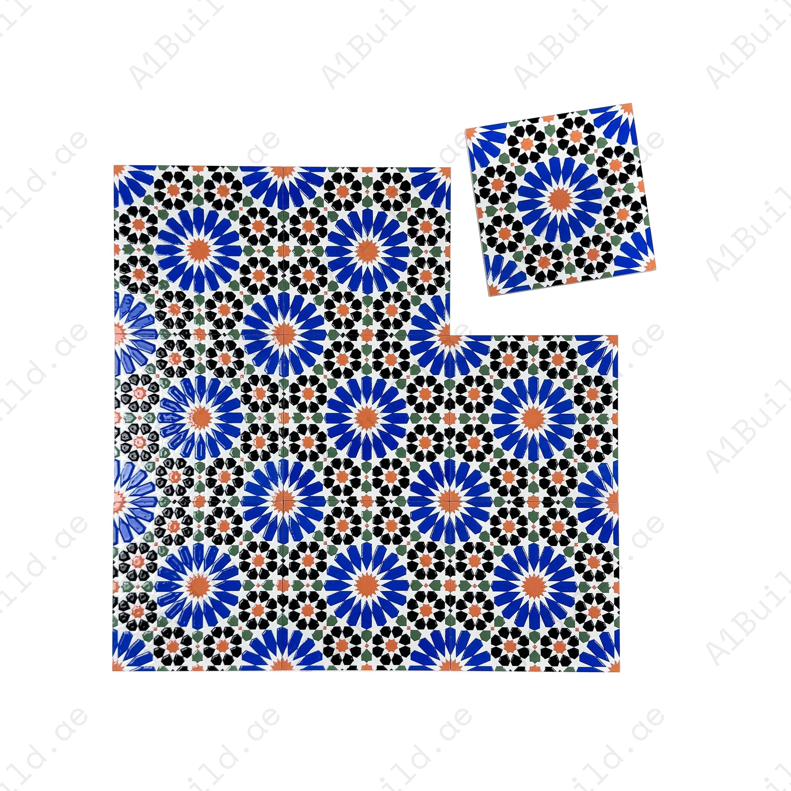 Enhance your interiors with Royal Souk Moroccan Glossy Ceramic Tiles. Durable, stylish 200x200mm design ideal for walls, floors, kitchens & bathrooms.