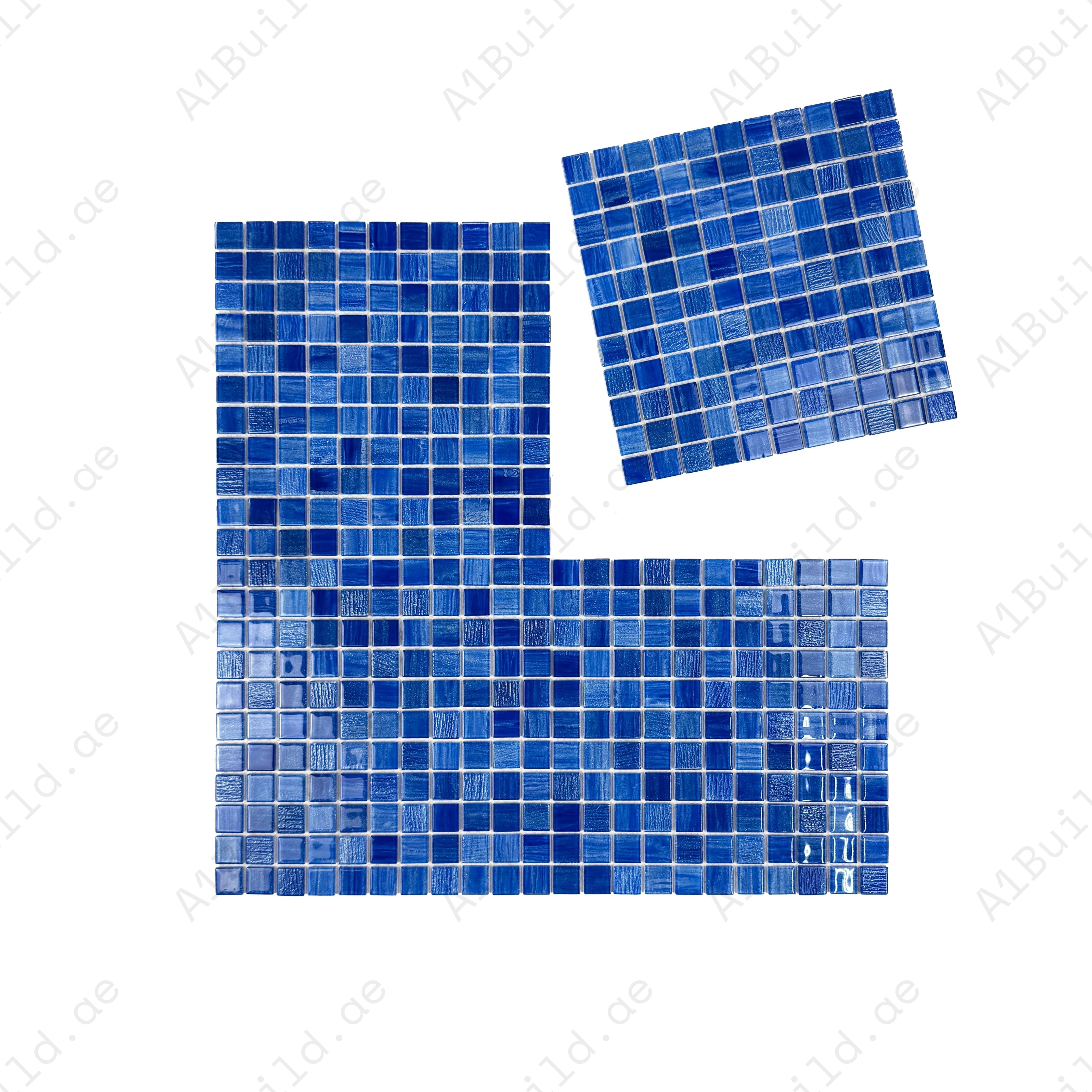 Enhance your pool with Noble Haven Loyal, Navy & Neon Blue glass mosaic tiles. Durable, slip-resistant, UV-stable, and perfect for Dubai’s luxury swimming pools.