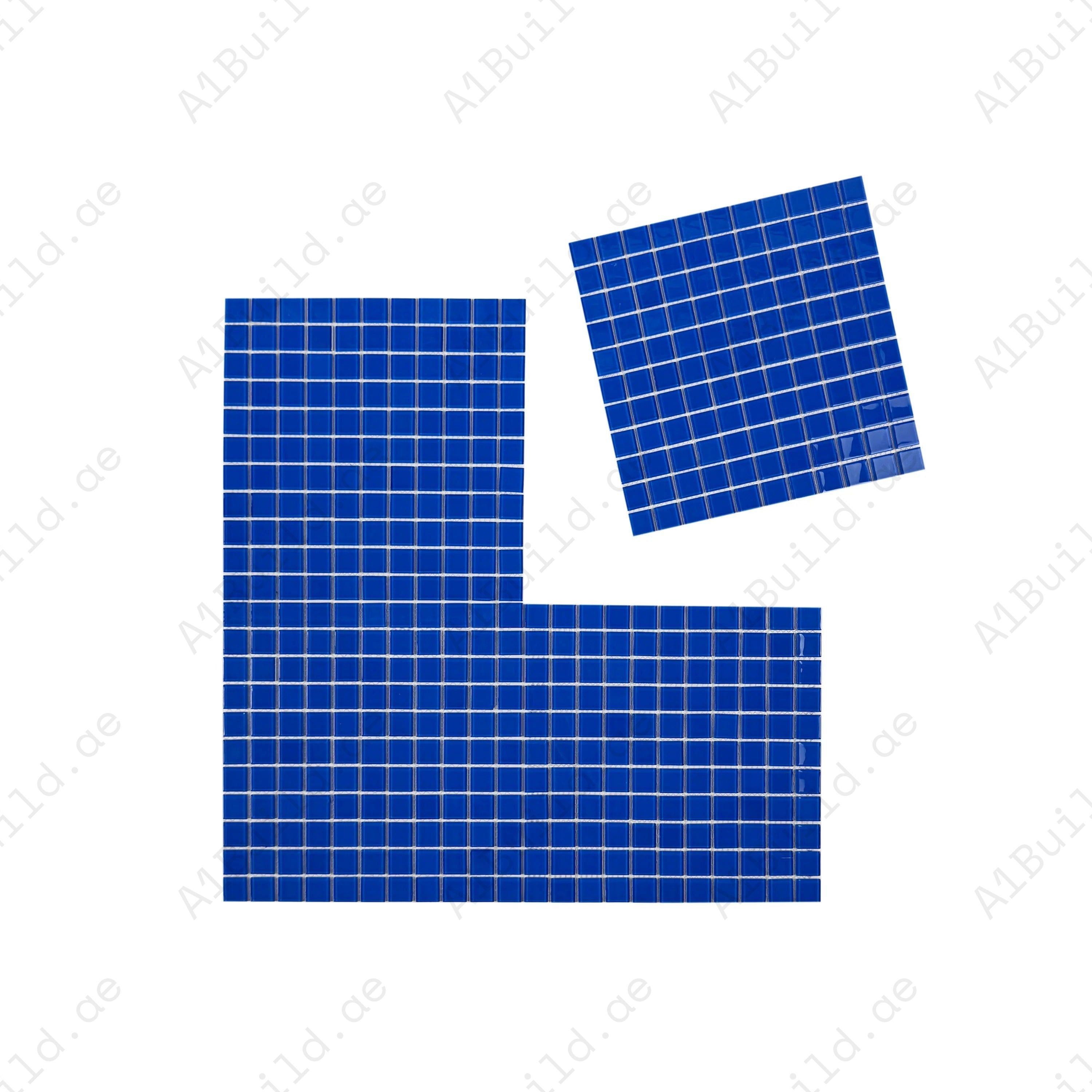 Enhance your pool with Royal Blue Crystal Glass Mosaic tiles – durable, slip-resistant, UV-stable, and eco-friendly for luxury pools, spas & wet areas in Dubai.