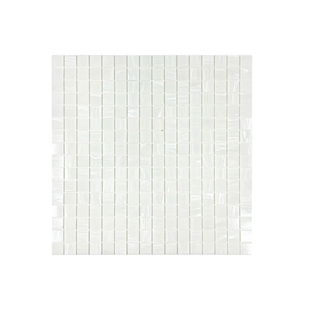Enhance your pool with White Iridescent Hot Melt Glass Mosaic tiles – UV-resistant, eco-friendly, perfect for pools, spas, and water features in Dubai.
