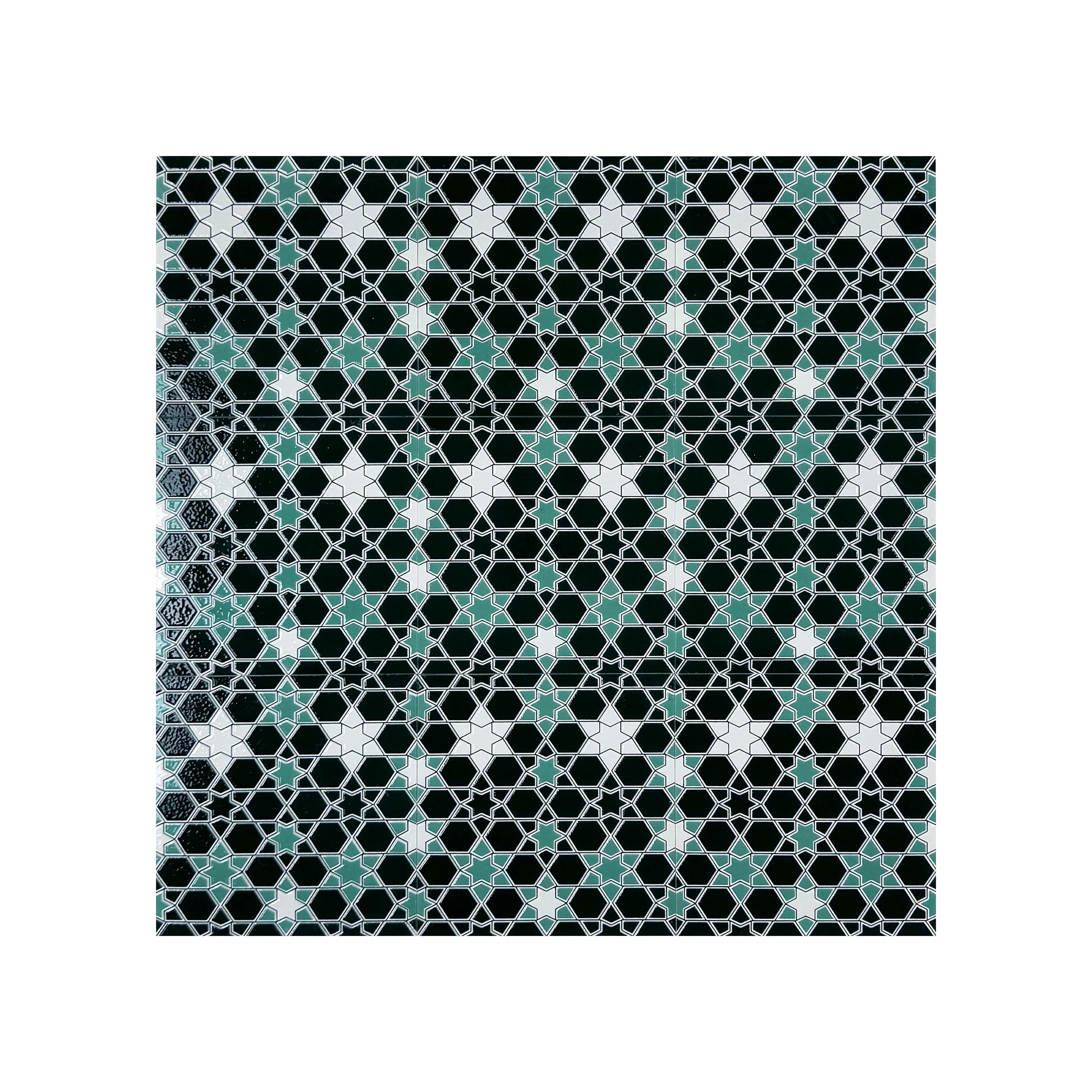 Enhance your space with Royal Souk Moroccan Glossy Ceramic Tile Pattern 206. Each 200x200mm tile, 26pcs/box covering 1.04 sqm, is ideal for walls and floors.