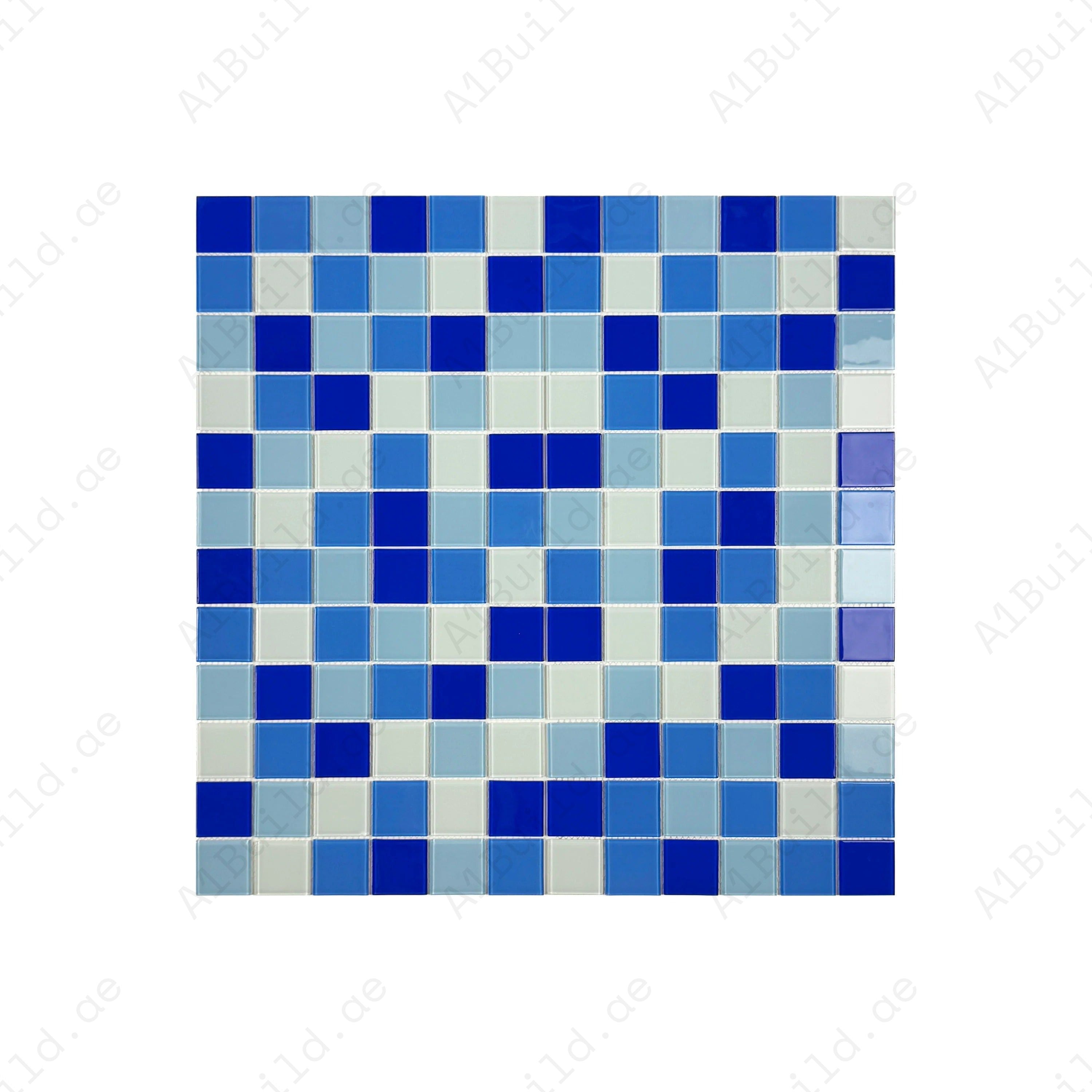 Enhance your space with White, Sky Blue, French Blue & Navy Blue Crystal Glass Mosaic tiles. Durable, waterproof & ideal for pools, spas, kitchens & bathrooms.