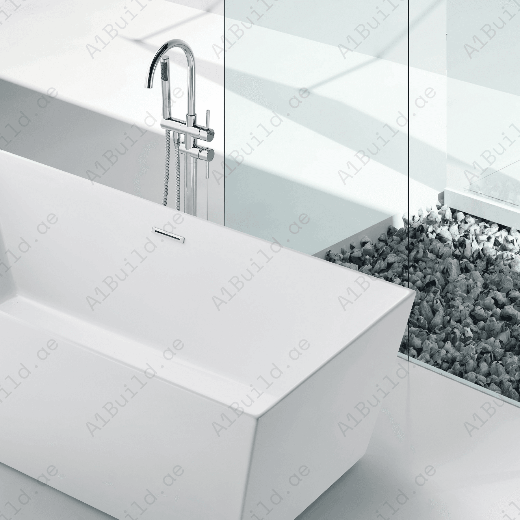 FREE STANDING ACRYLIC BATHTUB WITH ADJUSTABLE LEGS, SIZE: 1500X 750X580 MM, COLOR, WITH CHROME POP UP WASTE WITH SLOTTED OVERFLOW BLACK SLATE