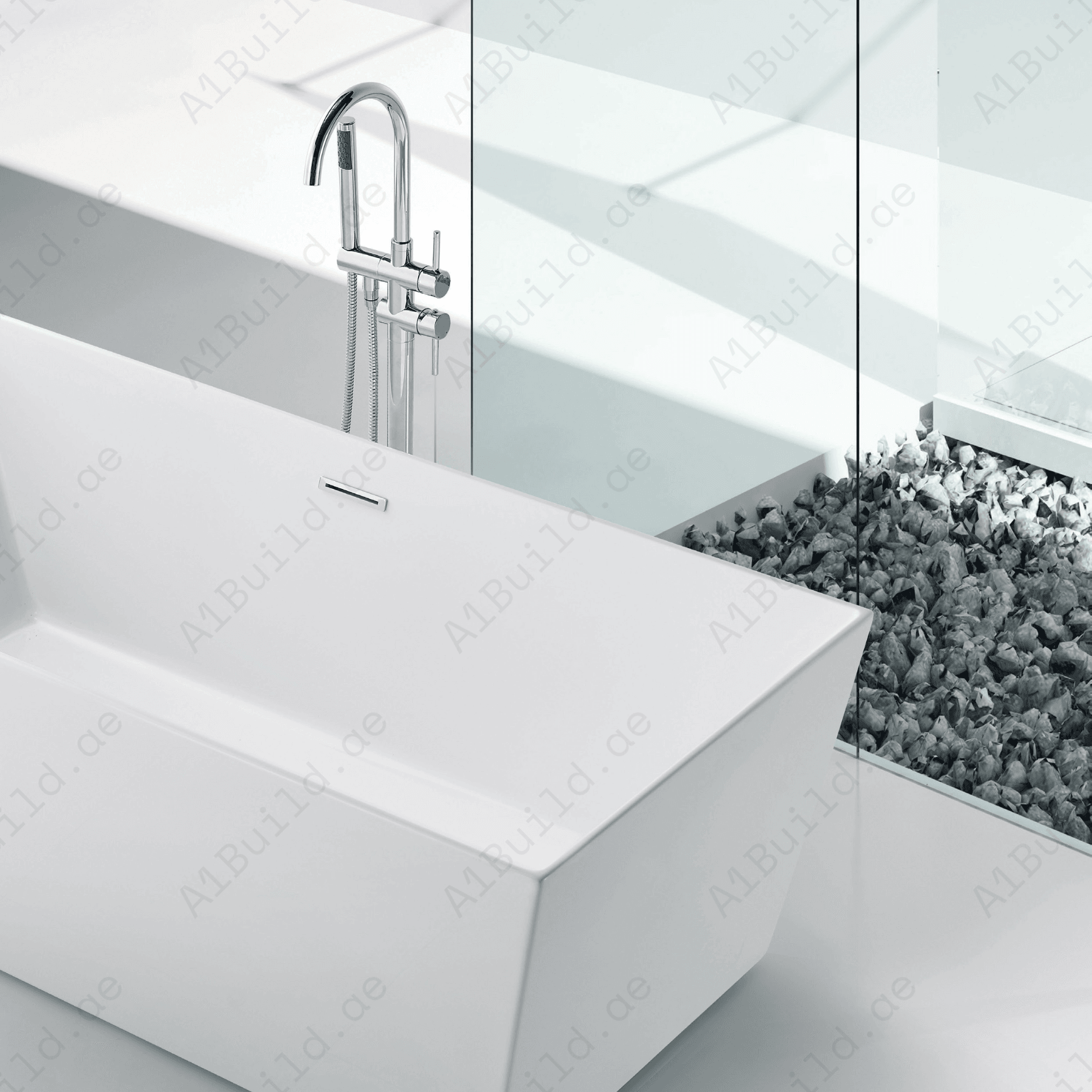 FREE STANDING ACRYLIC BATHTUB WITH ADJUSTABLE LEGS, SIZE: 1700 X 800X 580 MM, COLOR, WITH CHROME POP UP WASTE WITH SLOTTED OVERFLOW CHROME FINISH