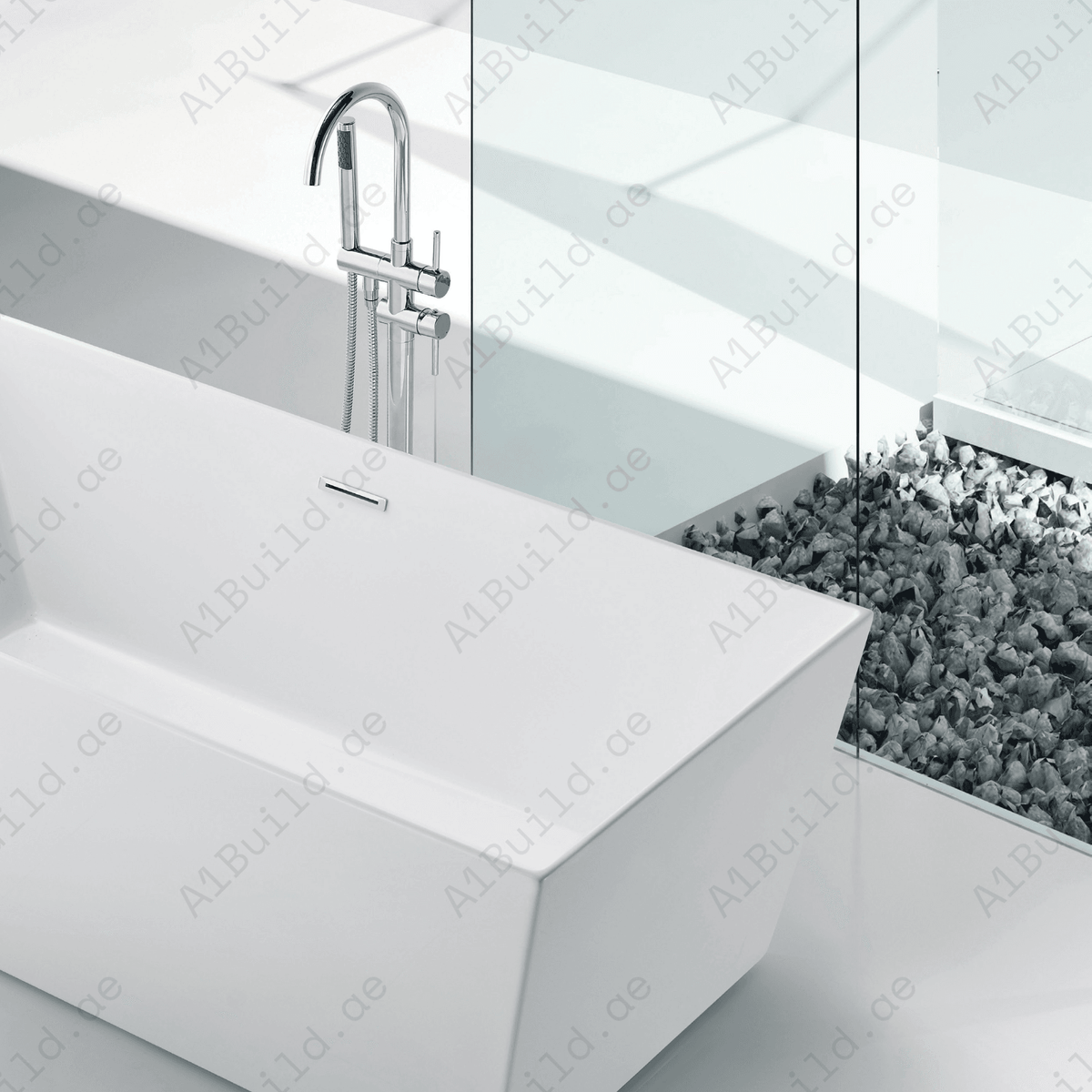 FREE STANDING ACRYLIC BATHTUB WITH ADJUSTABLE LEGS, SIZE: 1700 X 800X 580 MM, COLOR, WITH CHROME POP UP WASTE WITH SLOTTED OVERFLOW CHROME FINISH