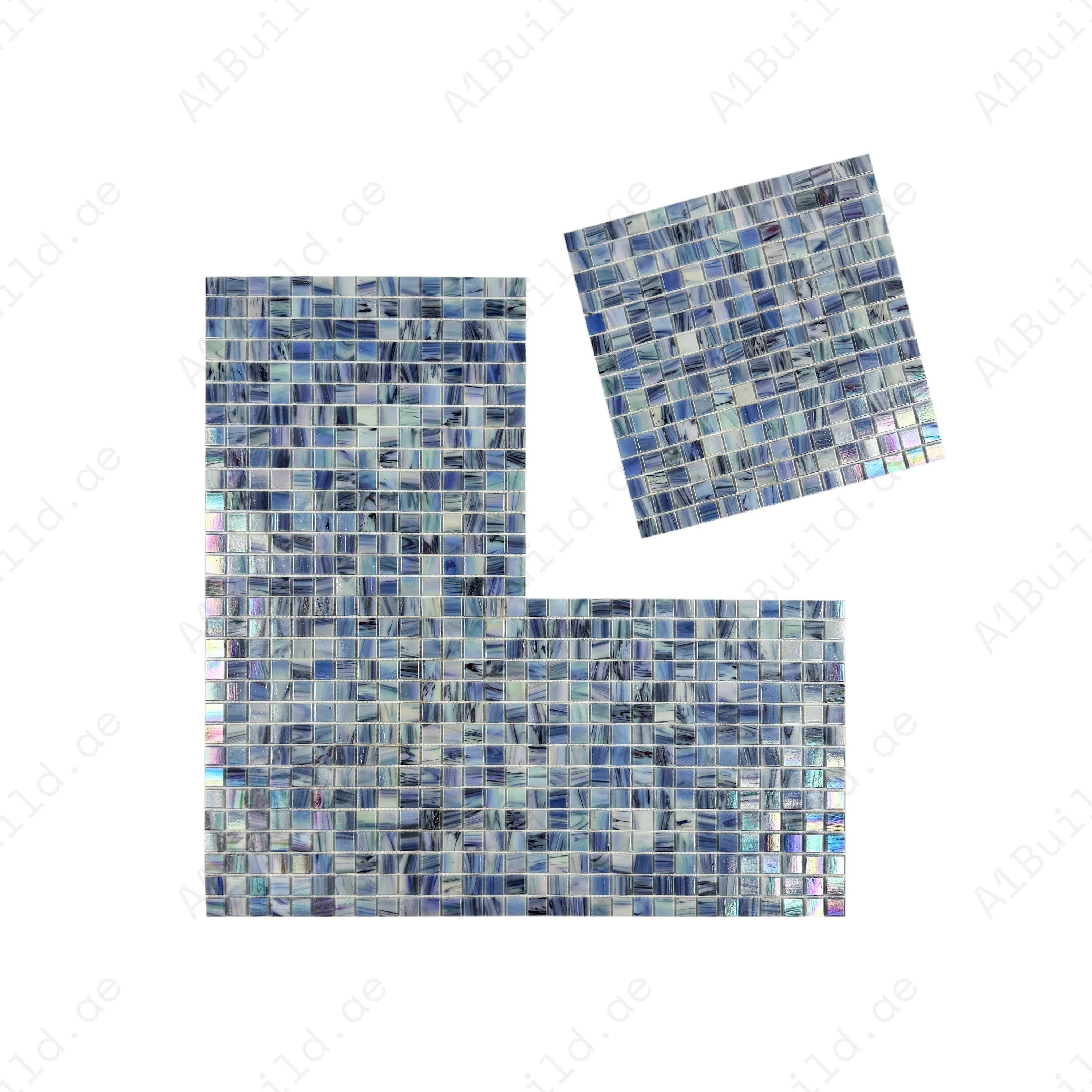 Fern Green, Cotton White & Lilac Purple Glass Mosaic – durable, UV & slip-resistant, eco-friendly tiles ideal for pools, spas, fountains & feature walls.