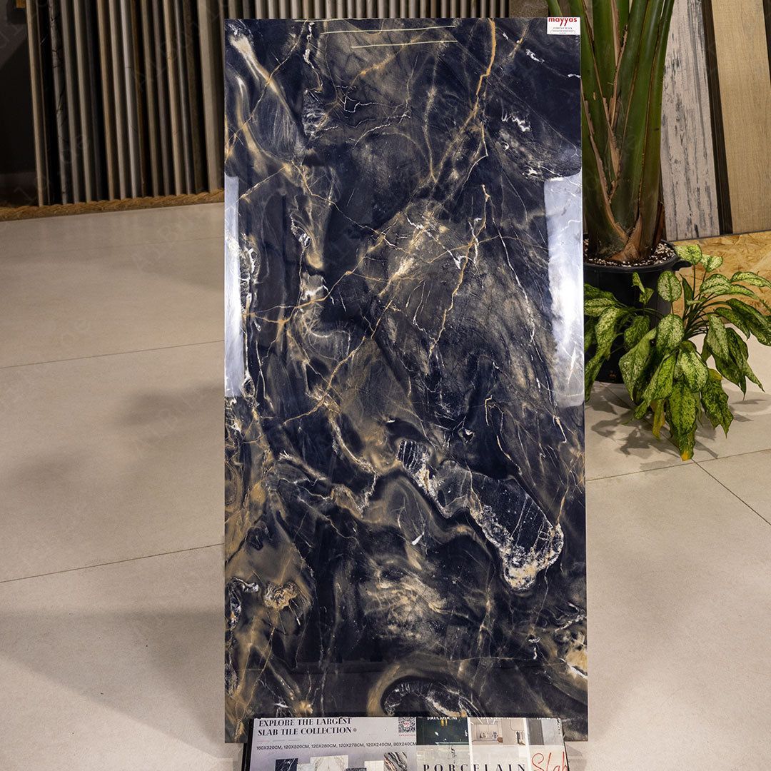 Florence Black (60X120cm 09mm Random High Gloss Porcelain Indoor Floor & Wall Tiles)