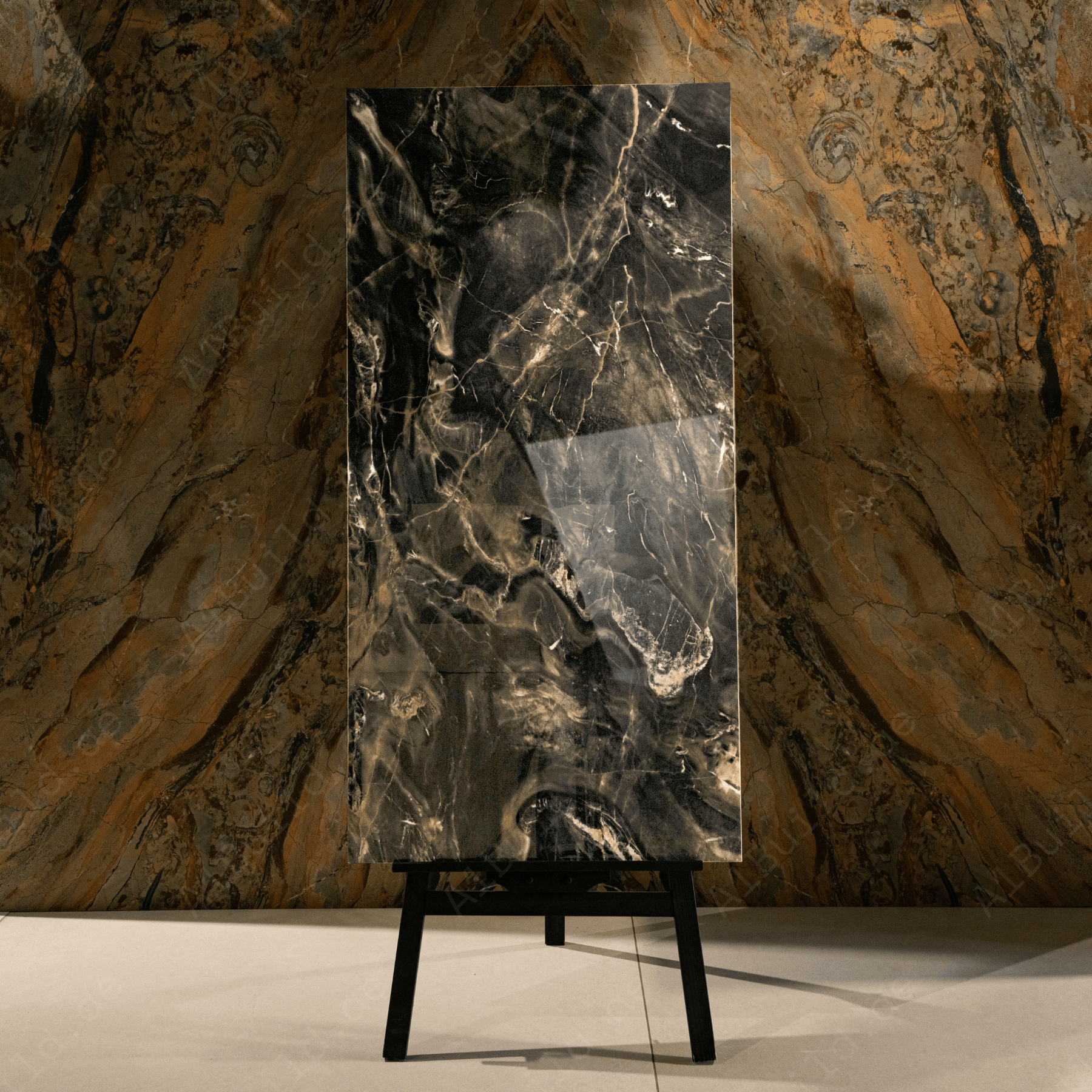 Florance Black porcelain tile 60x120cm 9mm thickness, black marble look design, durable porcelain tile for modern luxury floors and walls.