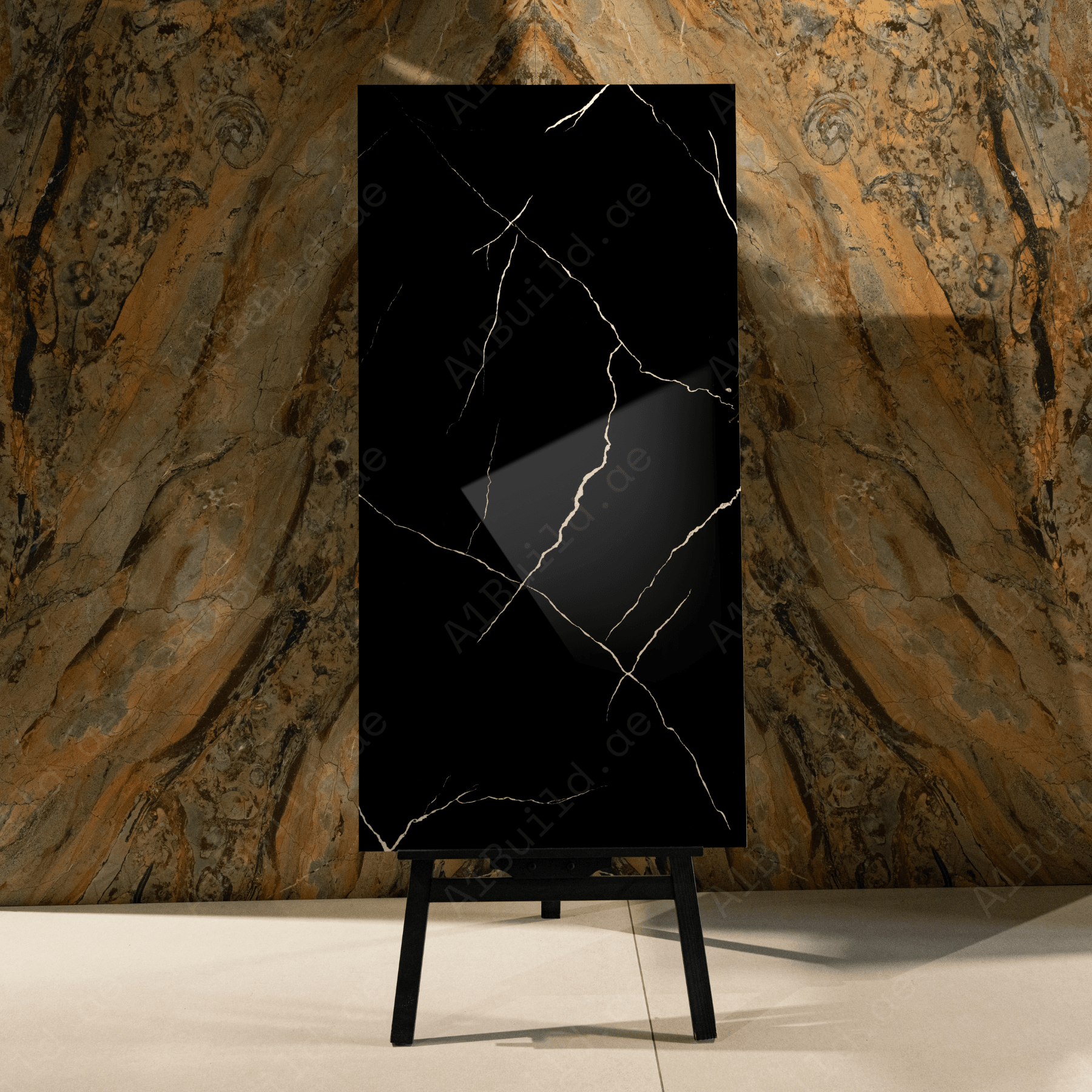 Forest Black porcelain tile 60x120cm 9mm thickness, bold marble look design, durable porcelain, ideal for luxury floors and walls.