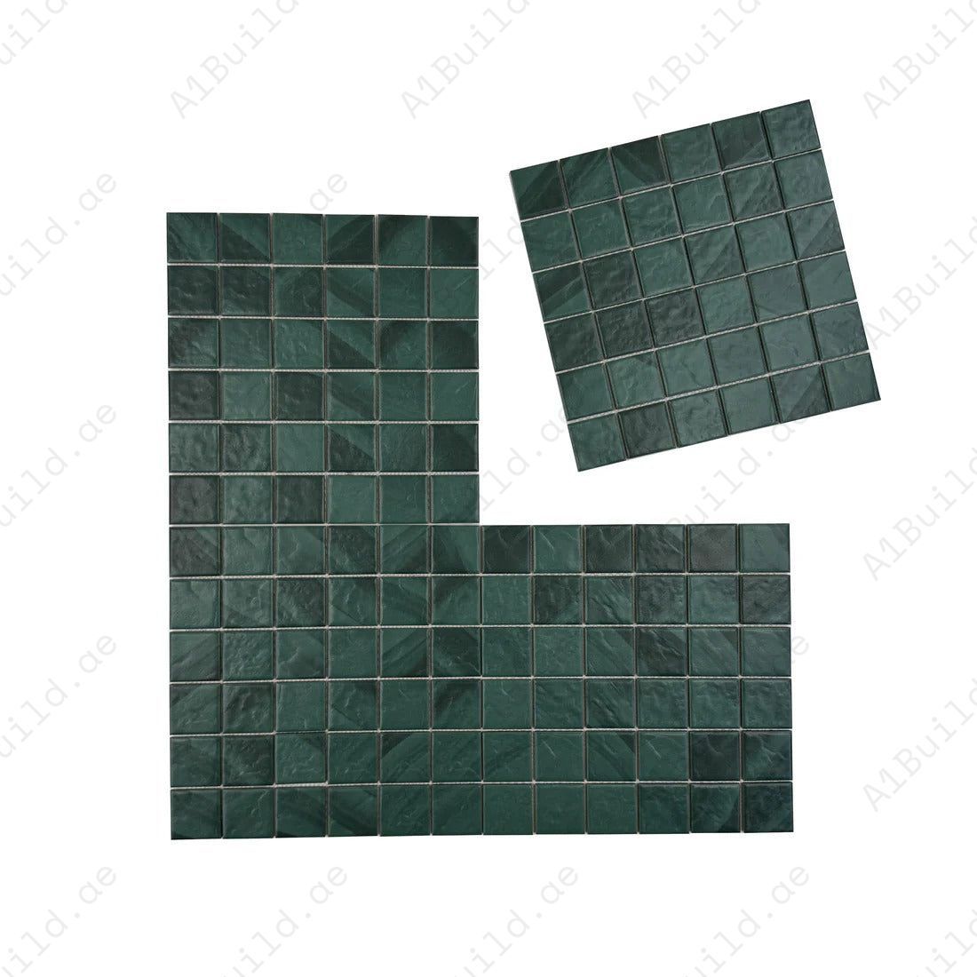 Forest green porcelain mosaic tiles for pools, spas & water features. UV-resistant, slip-proof, eco-friendly, and crafted for unmatched, lasting elegance.