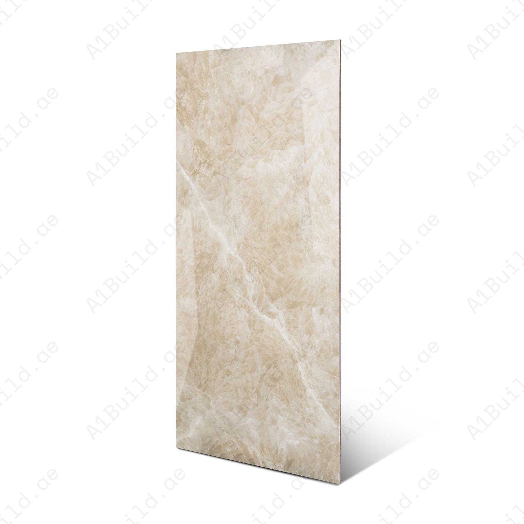 Fur Gold glossy marble porcelain tile 60x120cm with 9mm thickness features white base, golden veins and elegant polished surface finish.