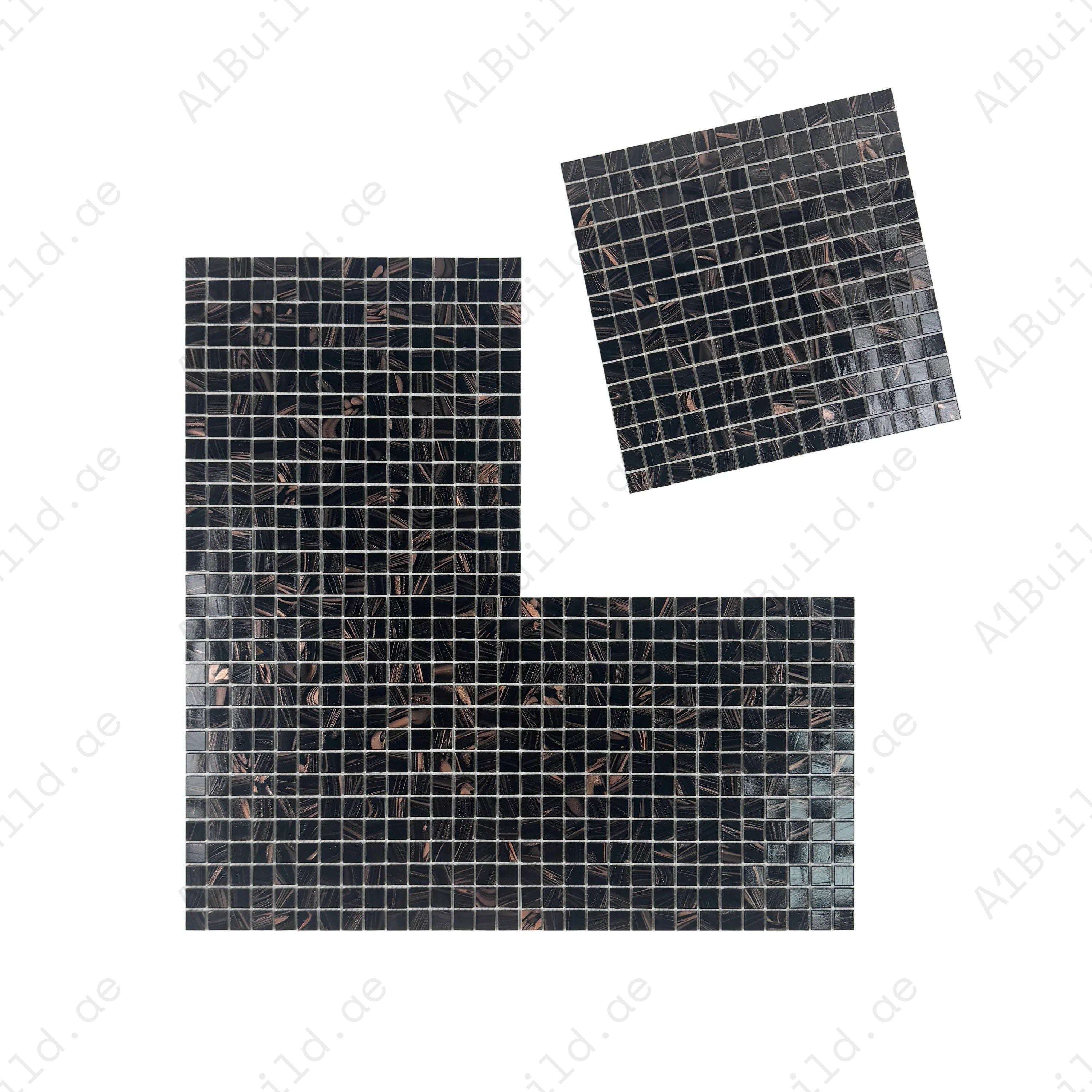 Glacial Artistry Brown & Gold Hot Melt Glass Mosaic – durable, slip-resistant & eco-friendly. Perfect for pools, spas, water walls & interiors. 2.13 sqm/box.