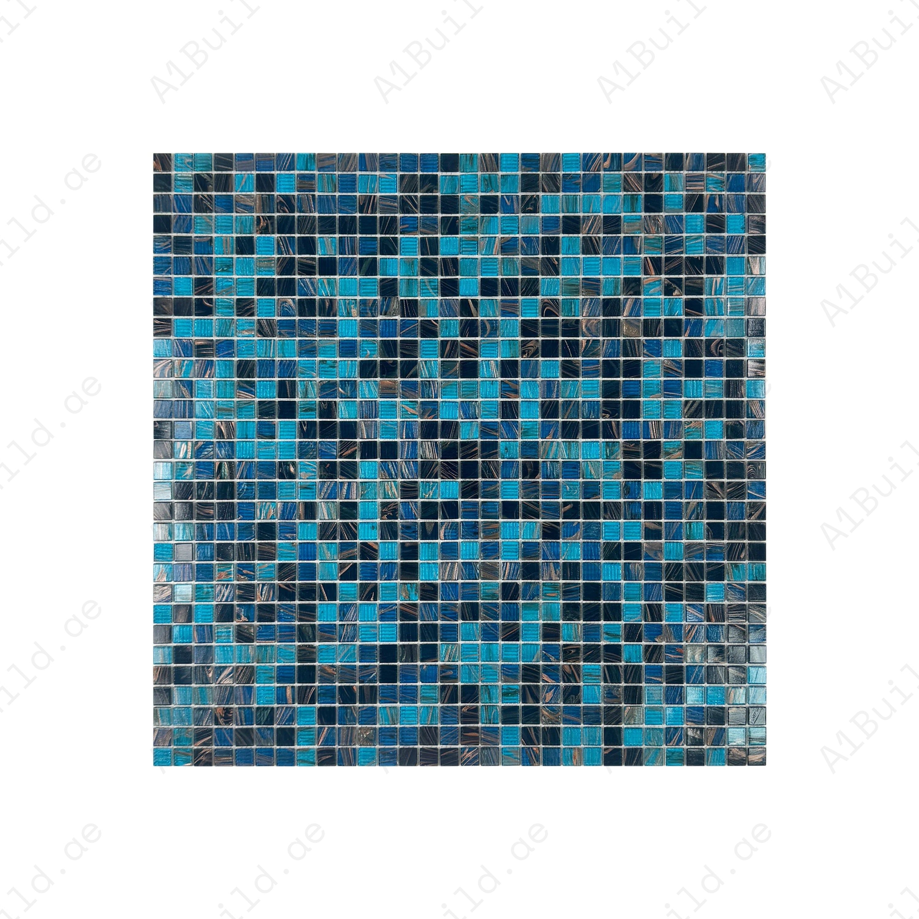 Glacial Artistry Cerulean & Midnight Blue Glass Mosaic – durable, slip-resistant, waterproof & eco-friendly. Perfect for pools, spas, water walls & interiors.