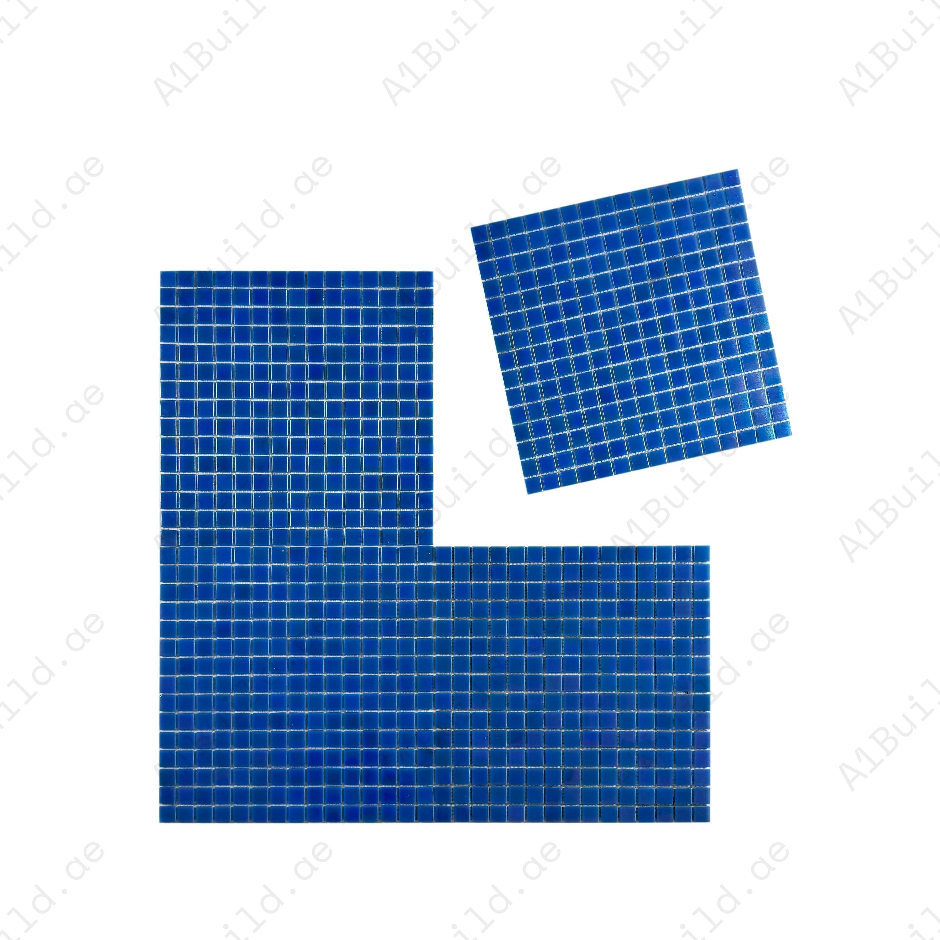 Glacial Artistry Cyan Blue Iridescent Glass Mosaic – premium UV & slip-resistant, eco-friendly tiles for pools, spas, fountains, water features & walls.