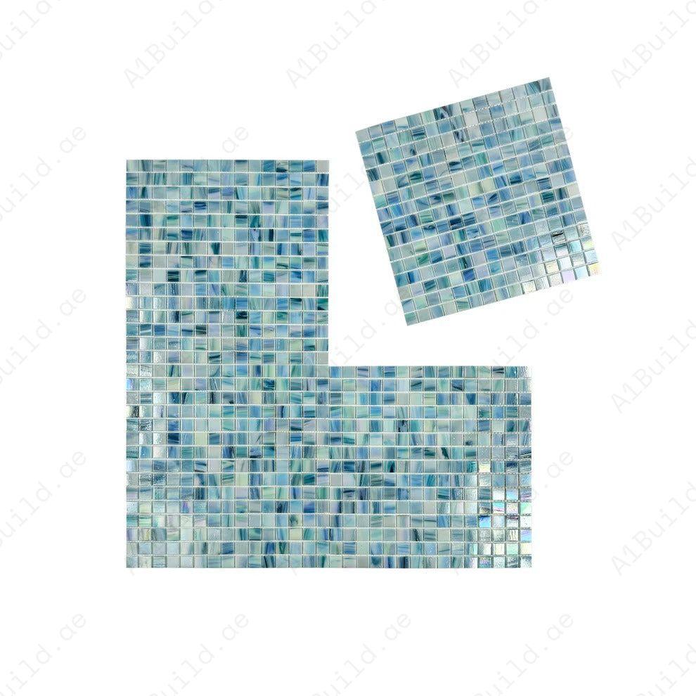 Glacial Artistry Mint Green, Arctic Blue & Sky Blue Glass Mosaic – durable, UV & slip-resistant, eco-friendly tiles ideal for pools, spas, fountains & walls.