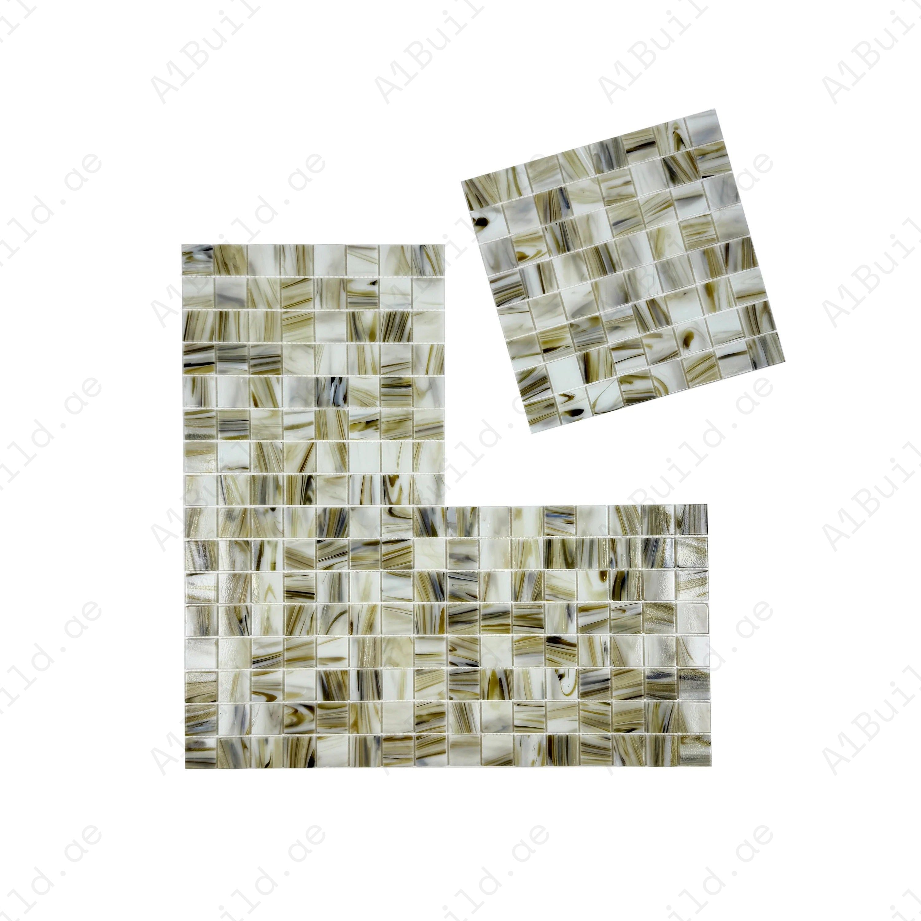 Glacial Artistry Olive, Saga Green & Milky White Glass Mosaic Tiles