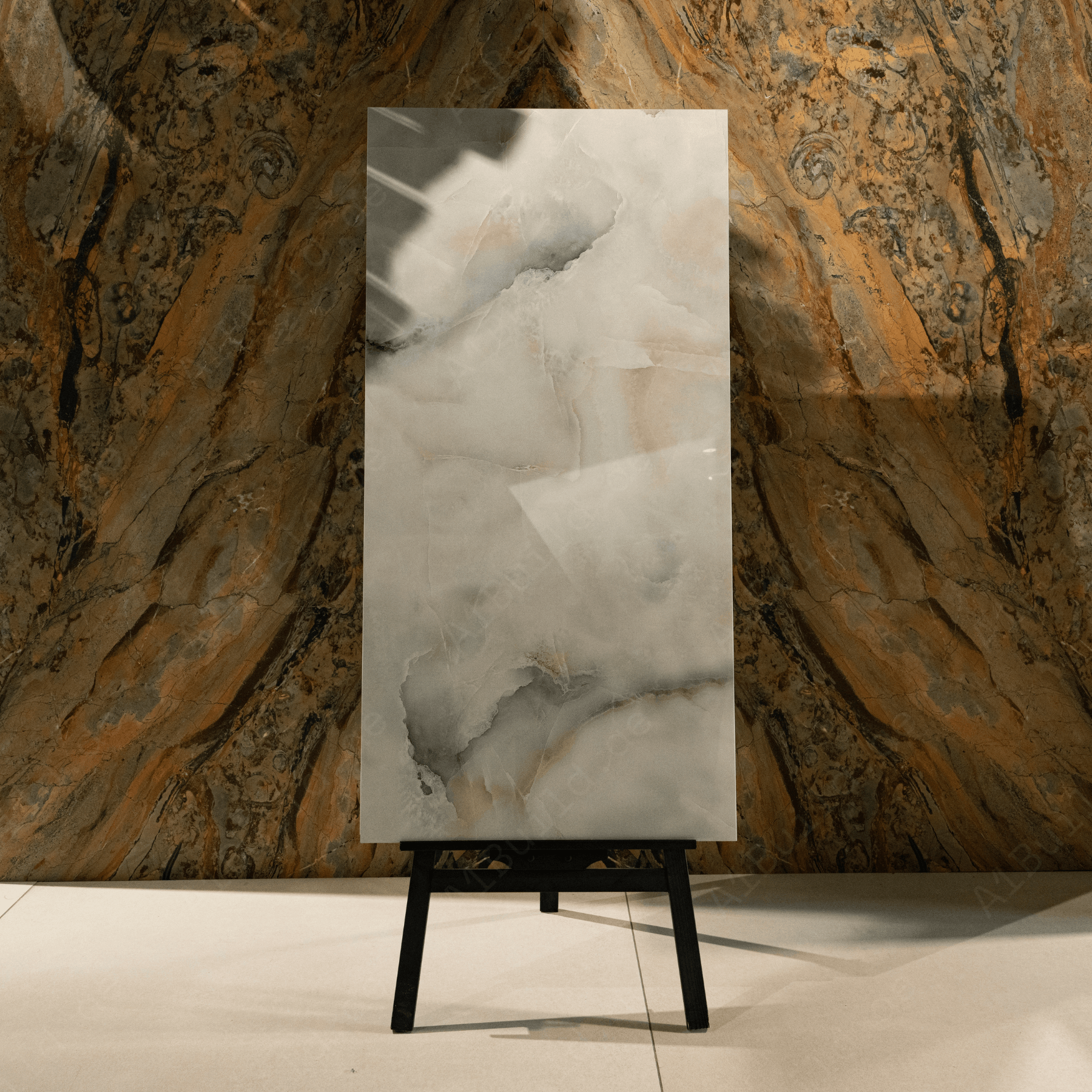 Glacier Vein Silver porcelain tile 60x120cm 9mm thickness, light grey marble look design, durable porcelain tile for modern floors and walls.
