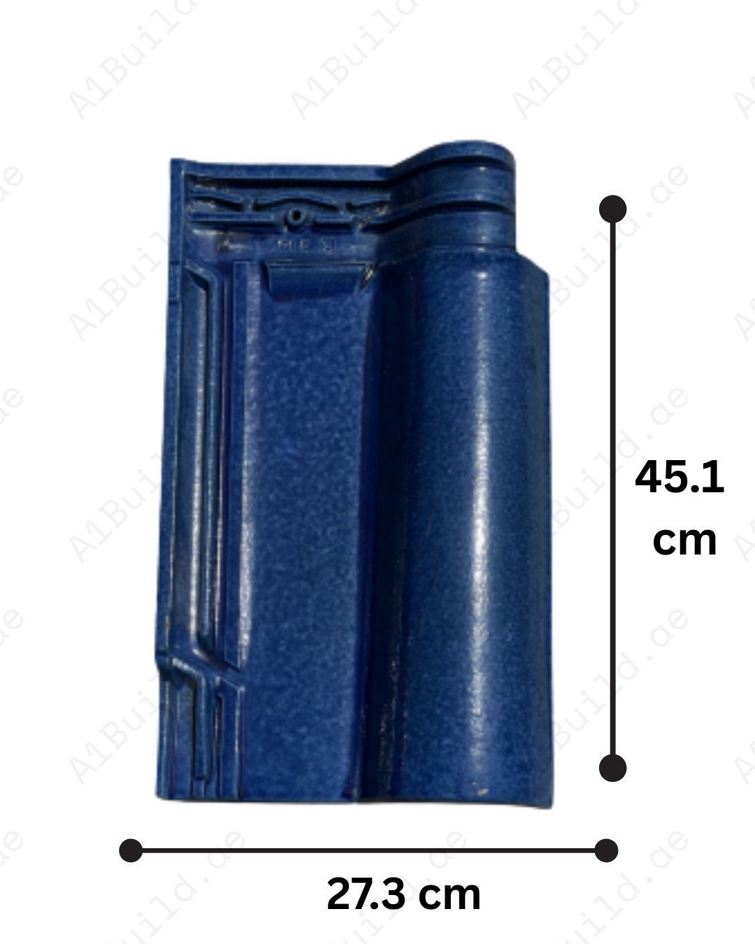 Glossy Blue ceramic roof tile 45.1×27.3 cm with UV protection and long-lasting durability. Stylish design with only 12.5 tiles per m² for easy roofing.
