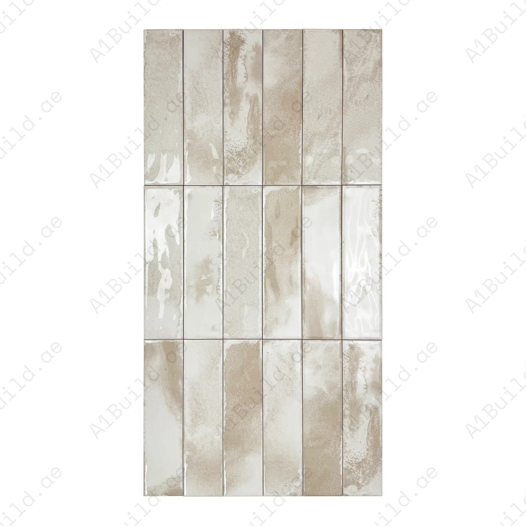 Glossy chiffon white ceramic artisanal tiles. Durable, waterproof, scratch-resistant, perfect for kitchens, bathrooms, and elegant modern wall designs.