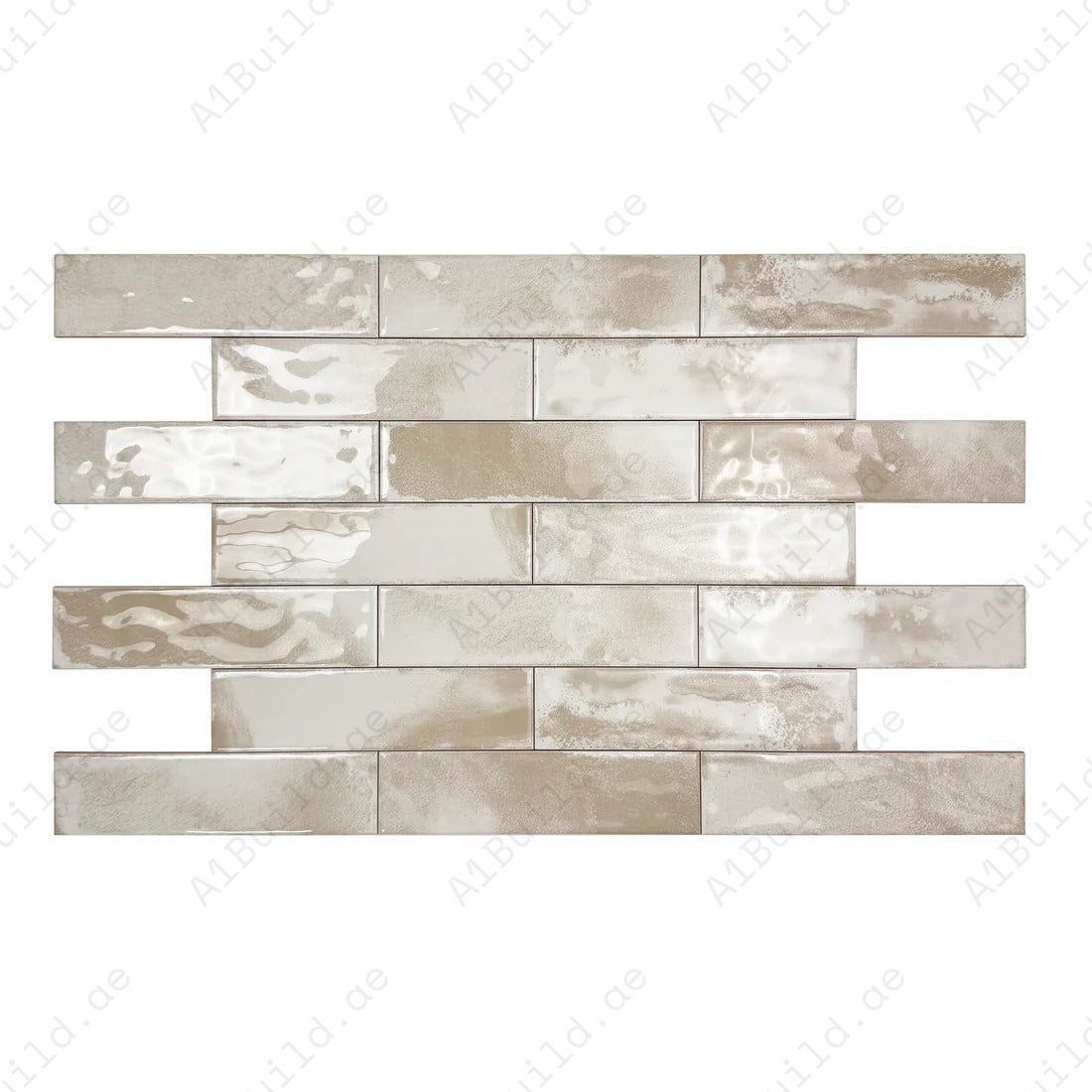 Glossy chiffon white ceramic artisanal tiles. Durable, waterproof, scratch-resistant, perfect for kitchens, bathrooms, and elegant modern wall designs.
