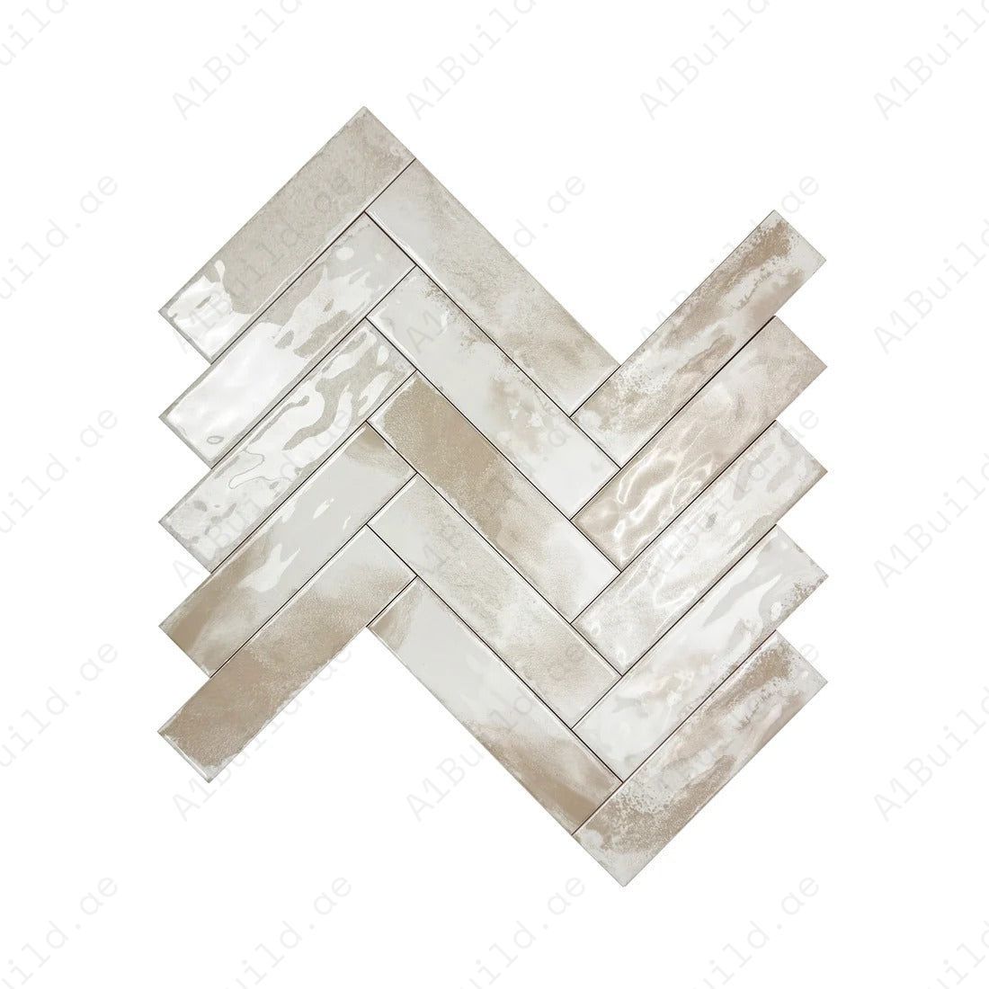 Glossy chiffon white ceramic artisanal tiles. Durable, waterproof, scratch-resistant, perfect for kitchens, bathrooms, and elegant modern wall designs.