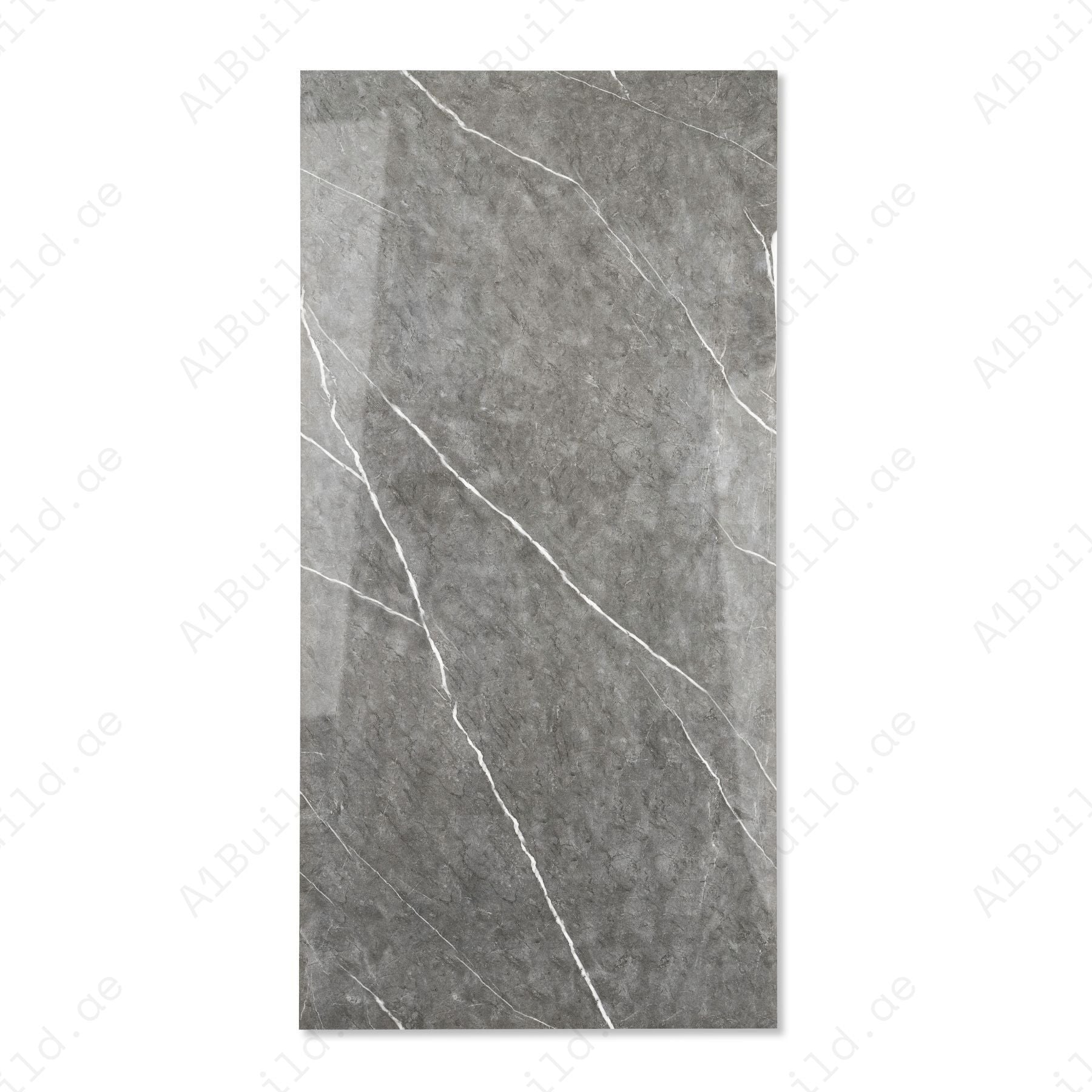 Graphite Vein glossy porcelain tile 60x120cm with 9mm thickness features dark graphite base, elegant veining and refined polished finish.