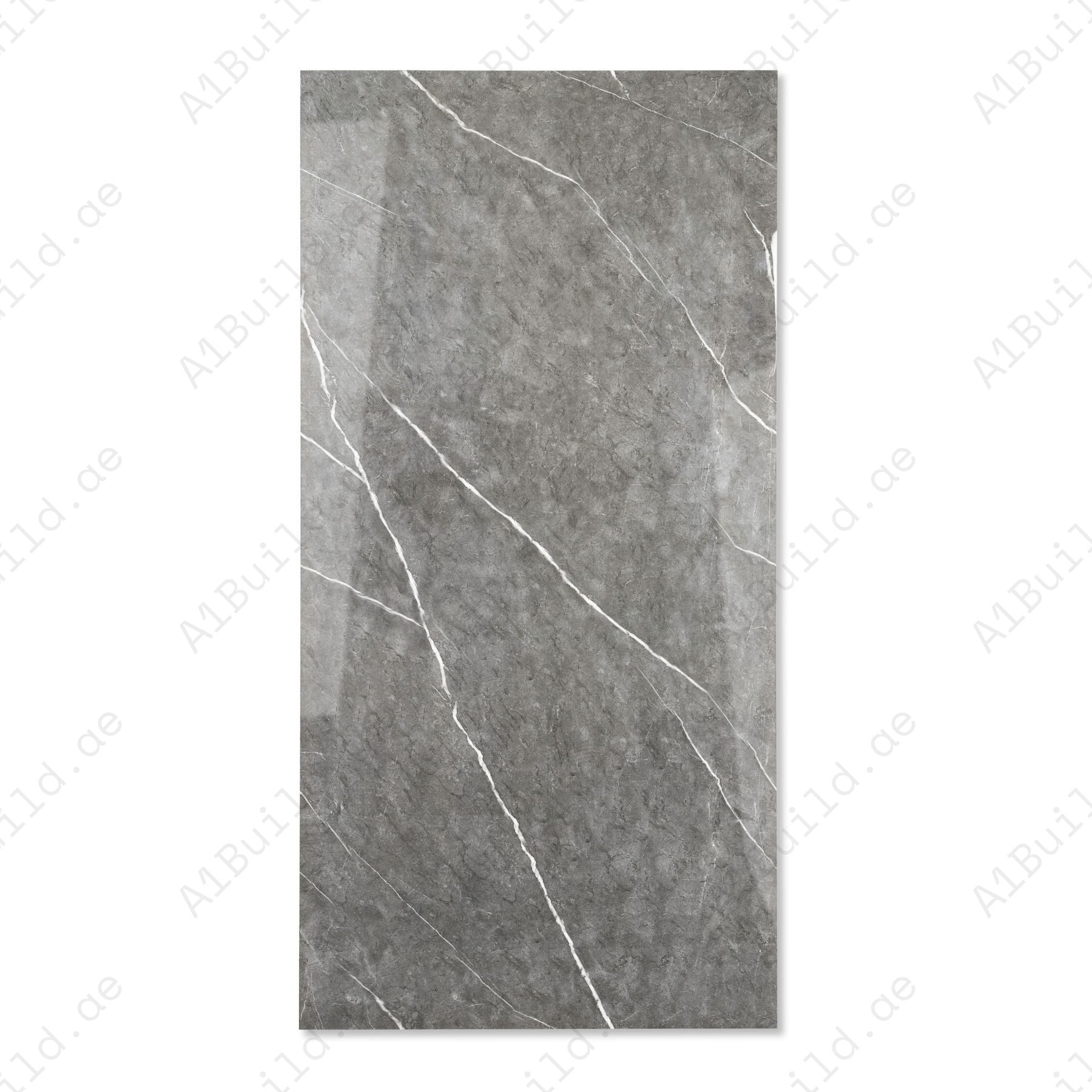 Graphite Vein glossy porcelain tile 60x120cm with 9mm thickness features dark graphite base, elegant veining and refined polished finish.