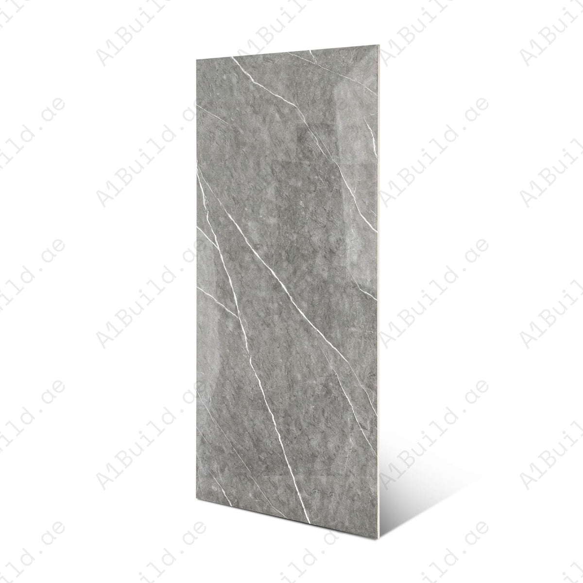 Graphite Vein glossy porcelain tile 60x120cm with 9mm thickness features dark graphite base, elegant veining and refined polished finish.