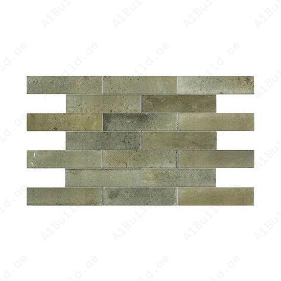 Grass Green Glossy Porcelain Tiles – elegant long-strip design, waterproof, scratch-resistant & stylish. Perfect for kitchens, bathrooms & modern interiors.