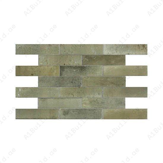Grass Green Glossy Porcelain Tiles – elegant long-strip design, waterproof, scratch-resistant & stylish. Perfect for kitchens, bathrooms & modern interiors.