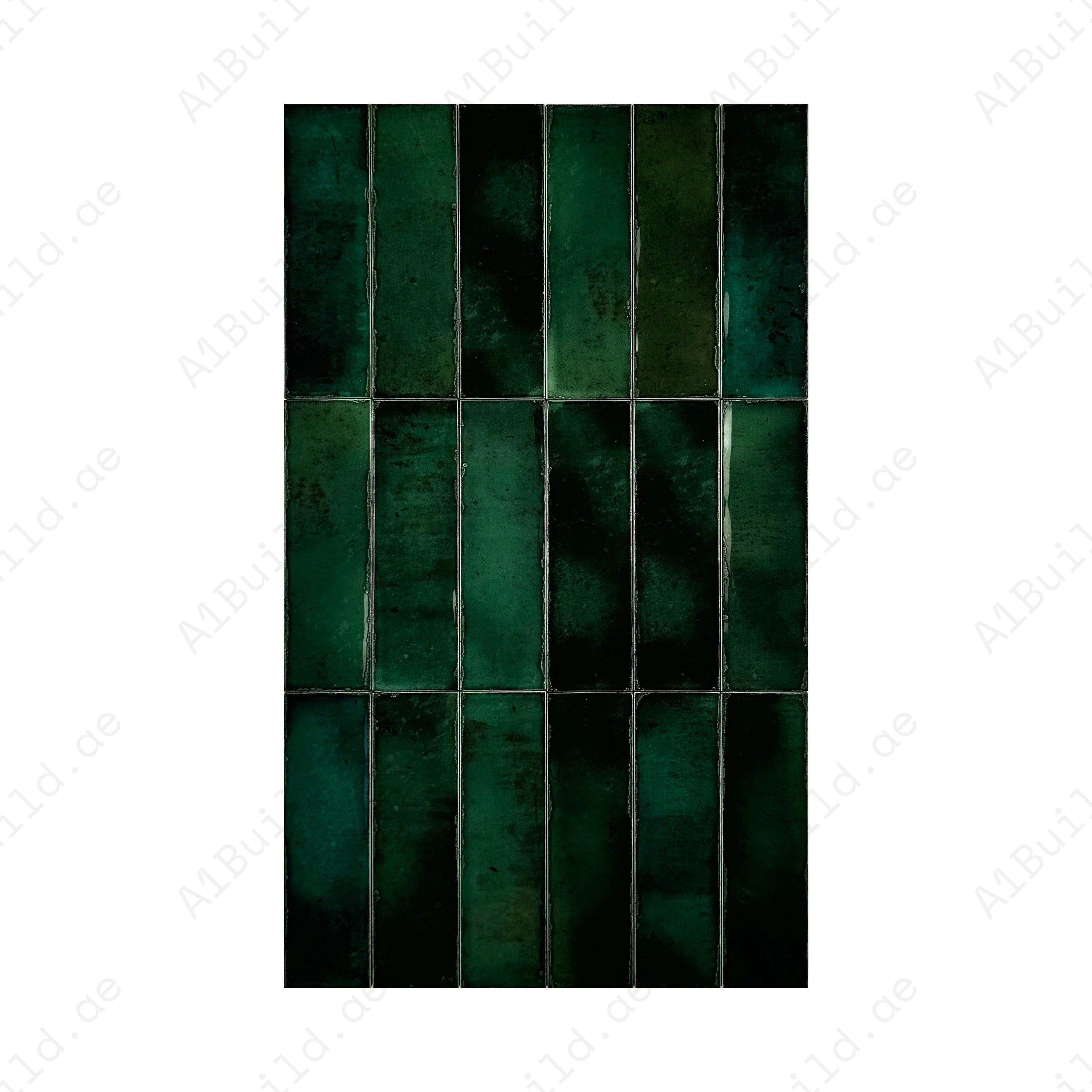 Green Glossy Glazed Ceramic Tiles – long-strip design, waterproof & scratch-resistant. Ideal for kitchens, bathrooms, backsplashes & modern interiors.