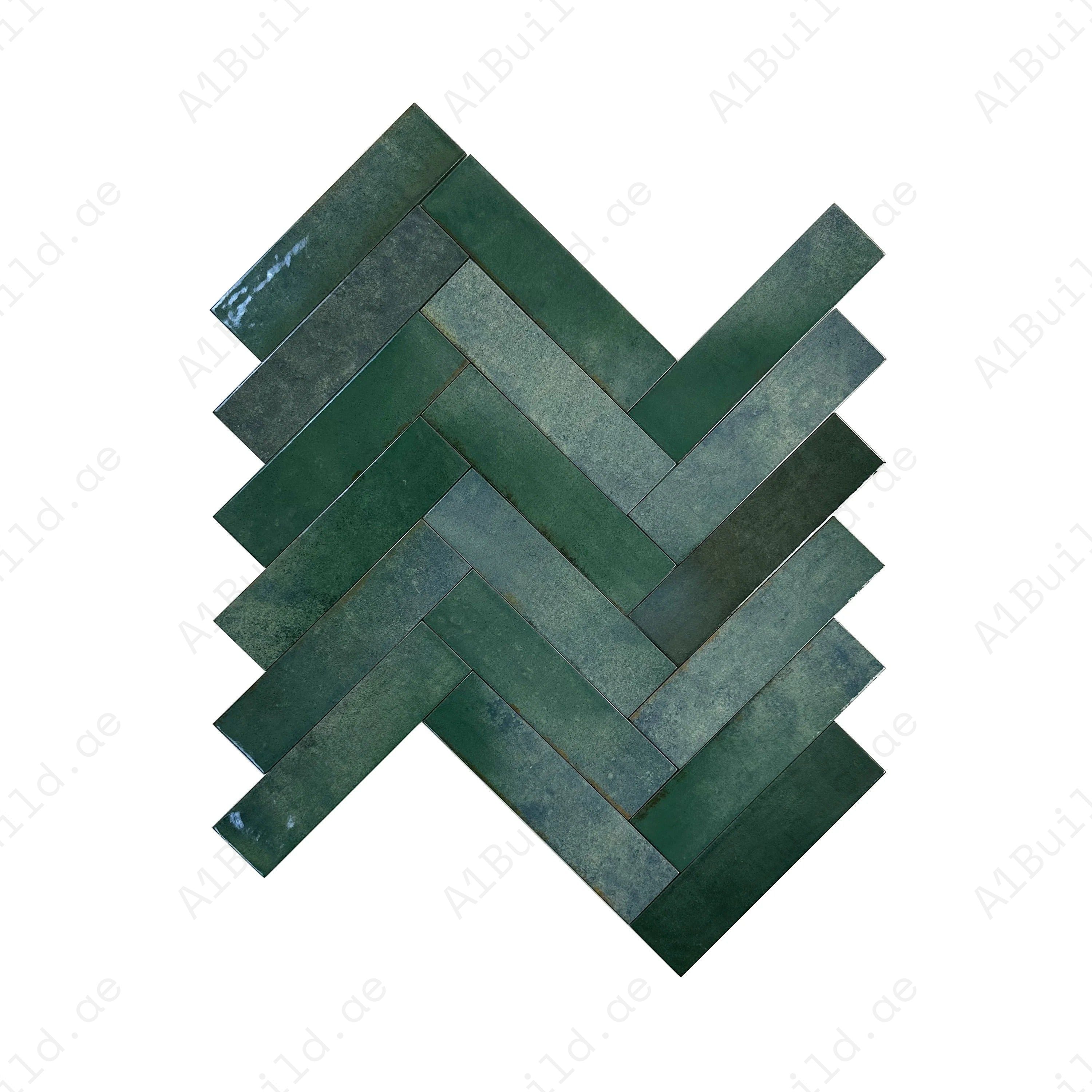 Green Glossy Porcelain Tiles – long-strip design, waterproof, scratch & mold-resistant. Perfect for kitchens, bathrooms, floors, walls & modern interiors.
