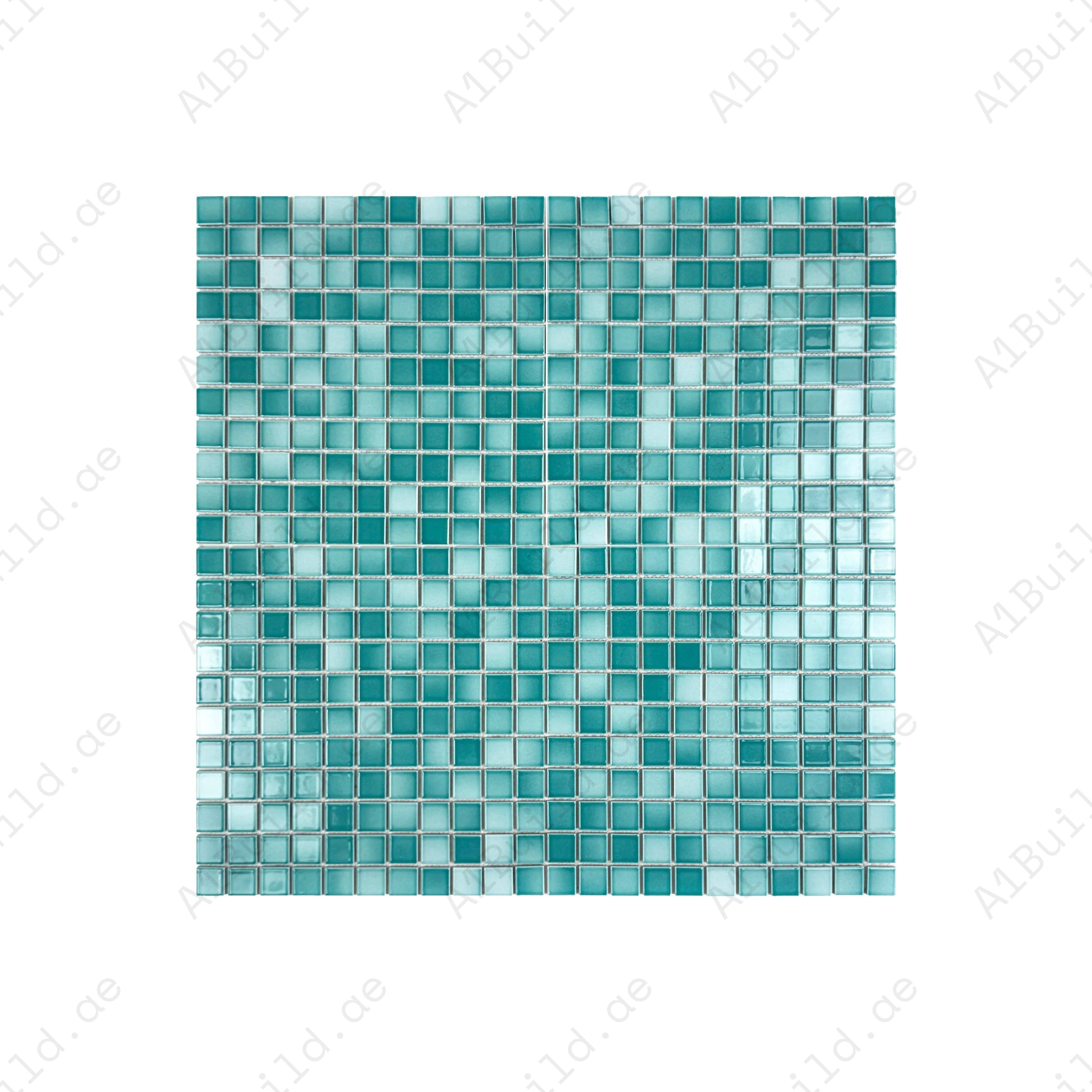 Green crystalline glazed porcelain mosaic for pools, spas, and walls. Durable, slip-resistant, waterproof, eco-friendly & perfect for Dubai luxury projects.