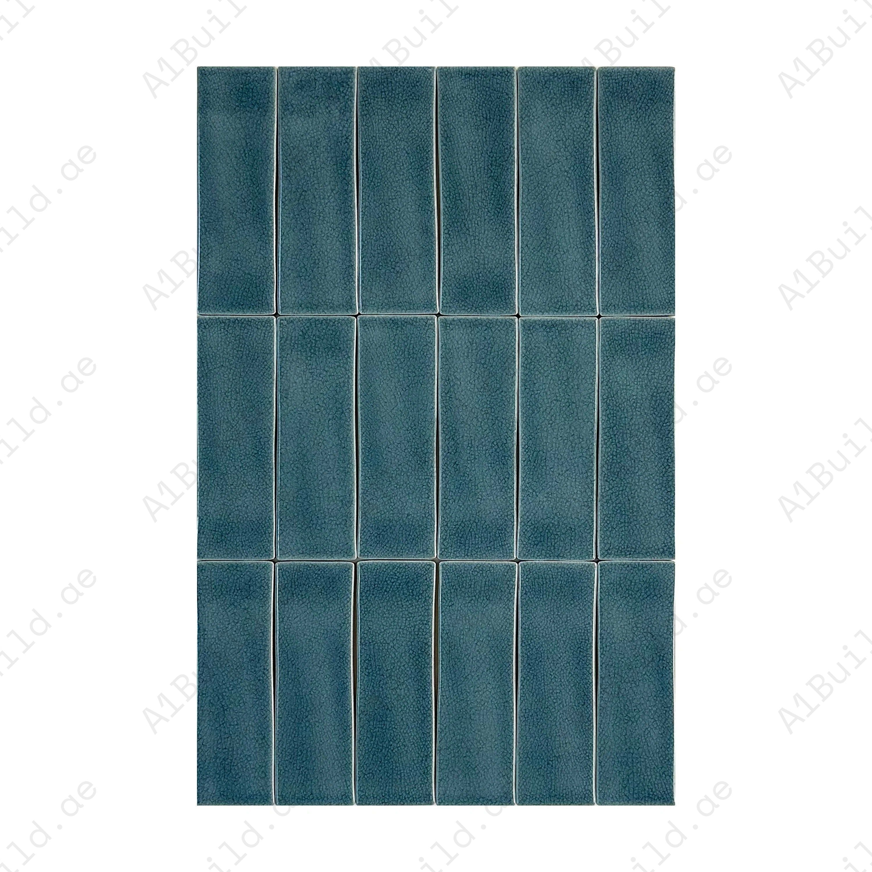 Grey Green Glossy Crackle Porcelain Tiles – long-strip design, waterproof & scratch-resistant. Ideal for kitchens, bathrooms, walls & modern interiors.