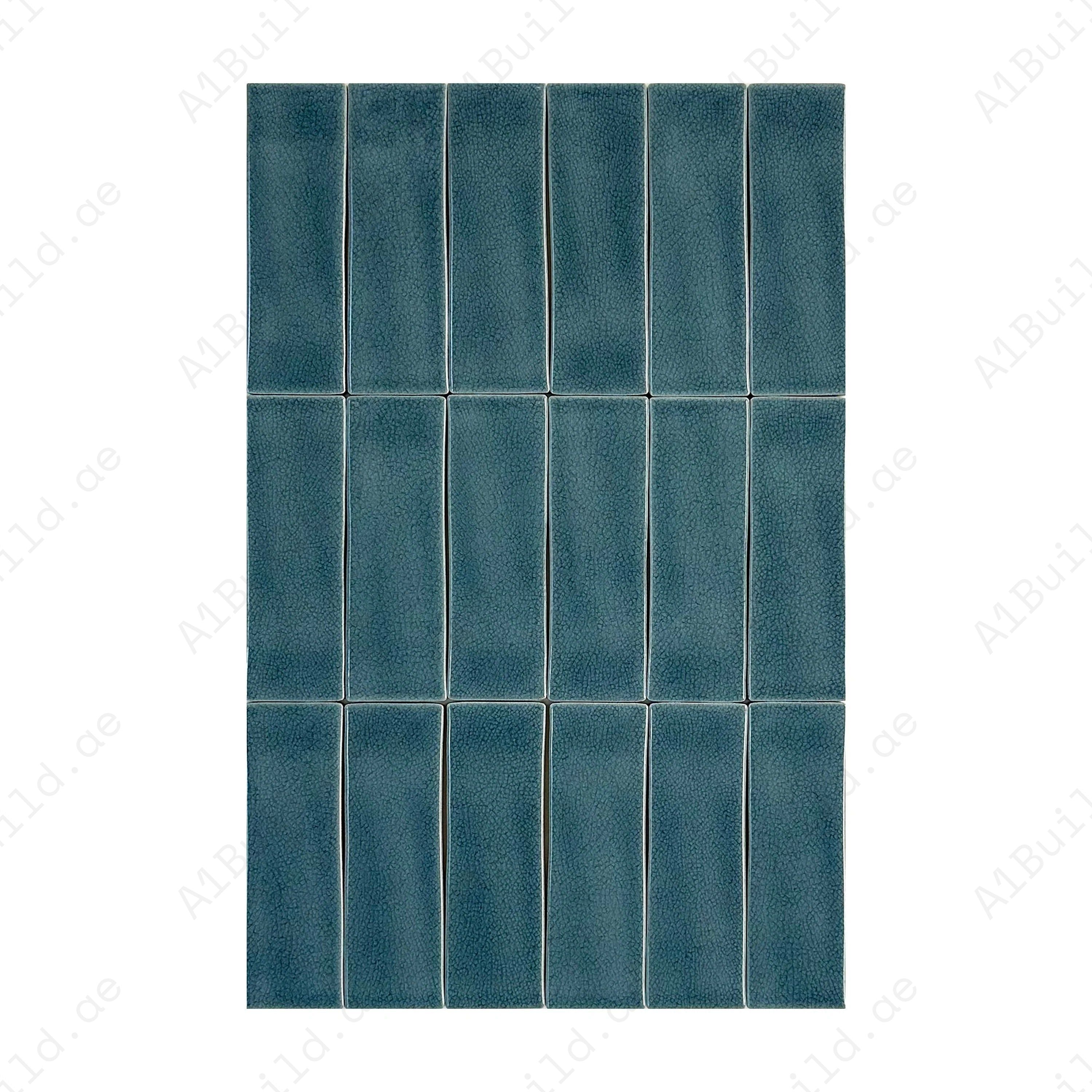Grey Green Glossy Crackle Porcelain Tiles – long-strip design, waterproof & scratch-resistant. Ideal for kitchens, bathrooms, walls & modern interiors.