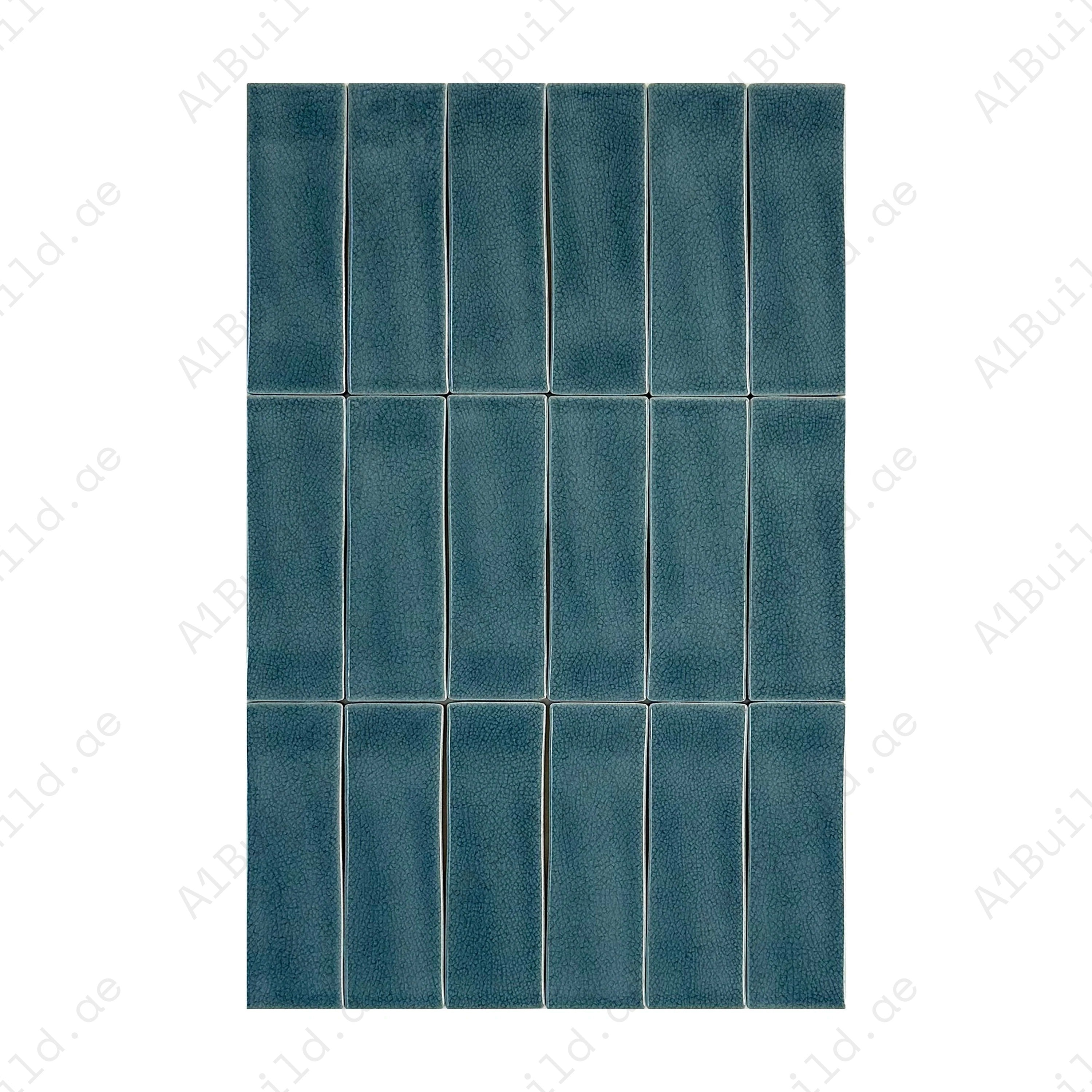 Grey Green Glossy Crackle Porcelain Tiles – long-strip design, waterproof & scratch-resistant. Ideal for kitchens, bathrooms, walls & modern interiors.