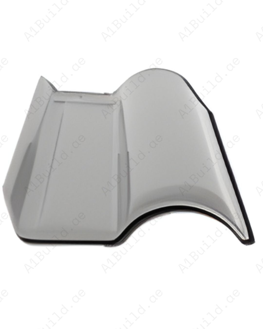 Grey curved ceramic roof tile 42×27 cm, 2.8kg. 12 tiles/m². Modern sleek finish, strong weatherproof ceramic design.