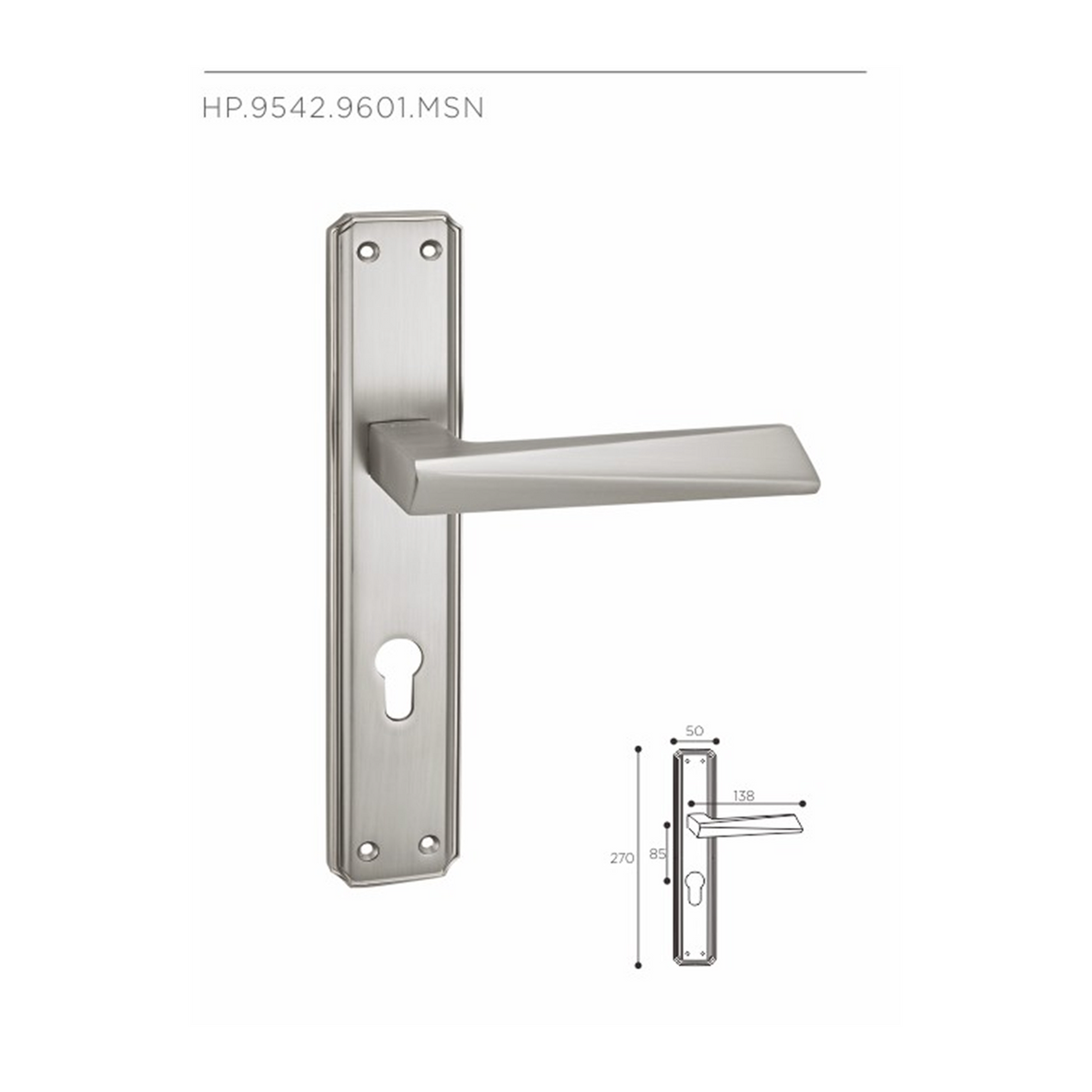 HP.9542.9601 premium Zinc Alloy door lock with Matt Satin Nickel finish. Designed for elegant interiors, smooth operation, and reliable everyday performance.