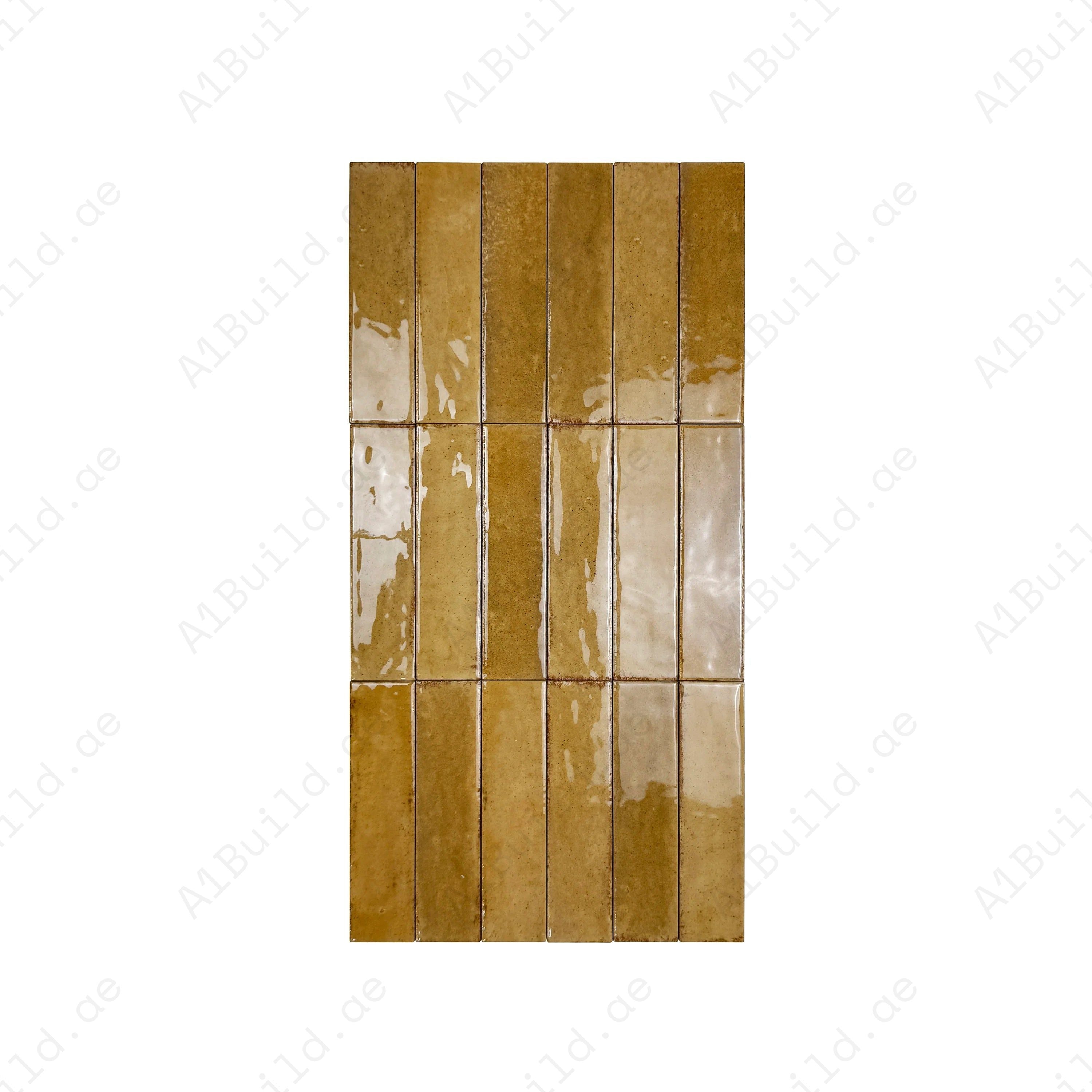 Himalayan Serenity Army Green Glossy Porcelain Tiles – 60x240mm, waterproof, mold & scratch-resistant. Perfect for kitchens, bathrooms, floors & walls.