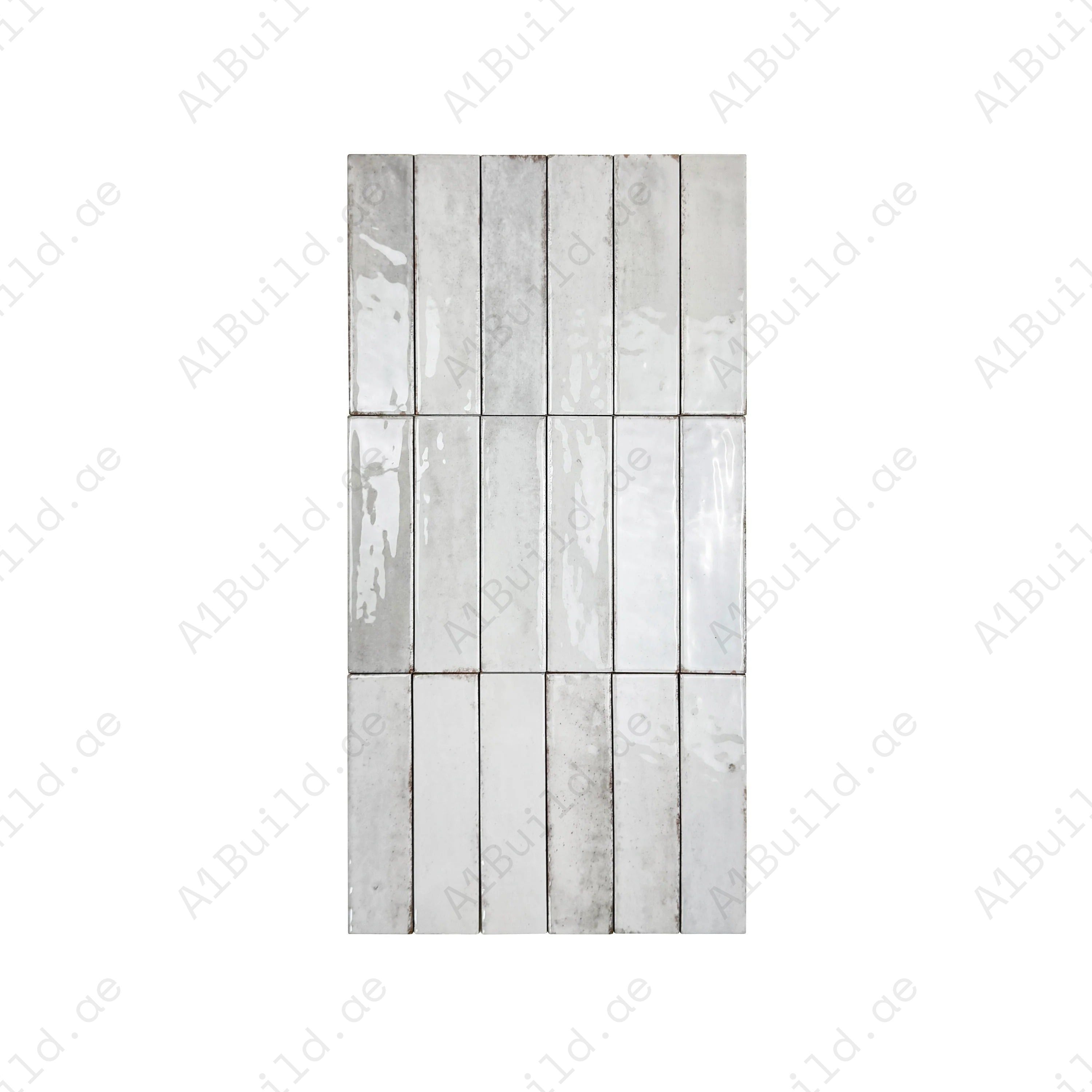 Himalayan Serenity Snow White Glossy Porcelain Tiles – 60x240mm, waterproof, mold & scratch-resistant. Ideal for kitchens, bathrooms, floors, walls & more.
