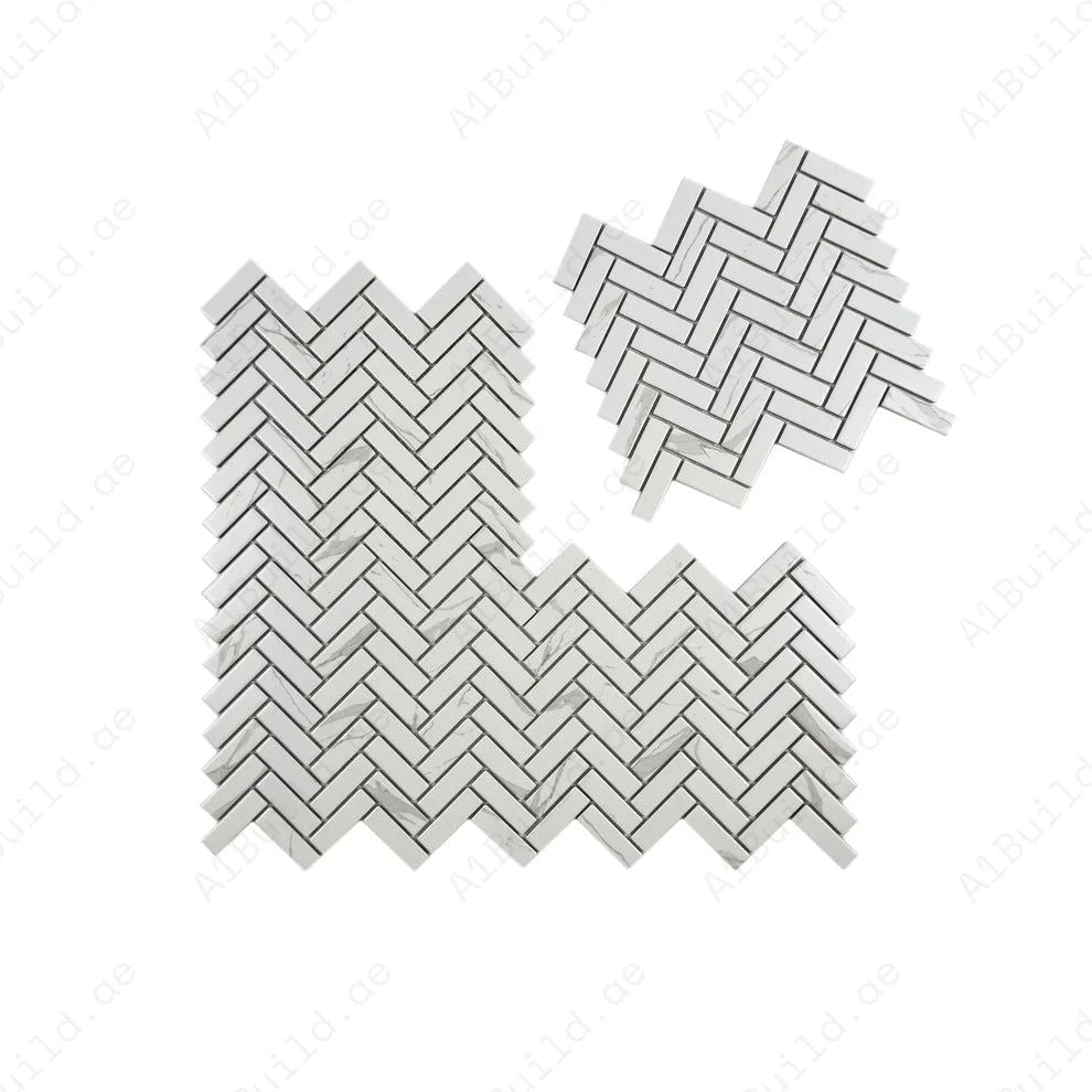 Carrara Lumina Series Carrara White Herringbone Porcelain Mosaic