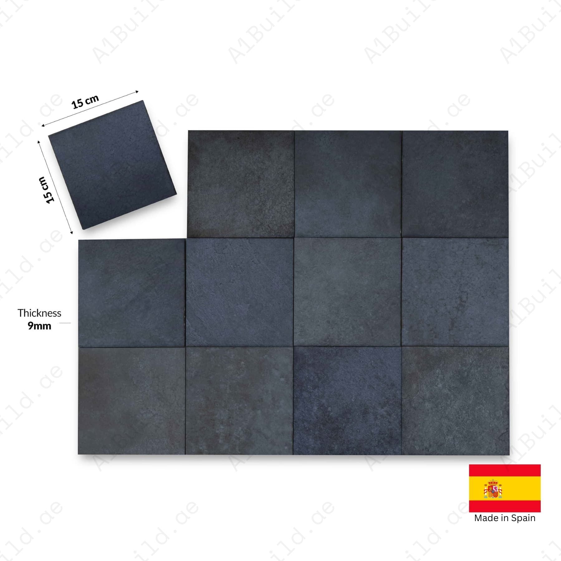 Indigo matt 15x15cm Spanish porcelain tiles for indoor floors, walls, and outdoor walls. Durable, slip-resistant, and elegant.